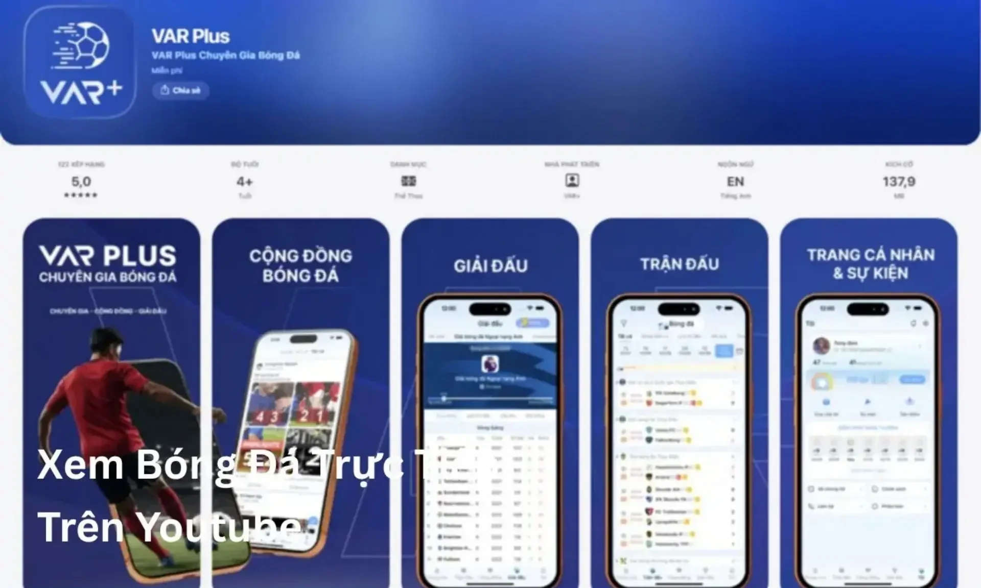 Ứng dụng tra cứu tin tức, lịch thi đấu, tỷ số, kết quả bóng đá siêu nhanh