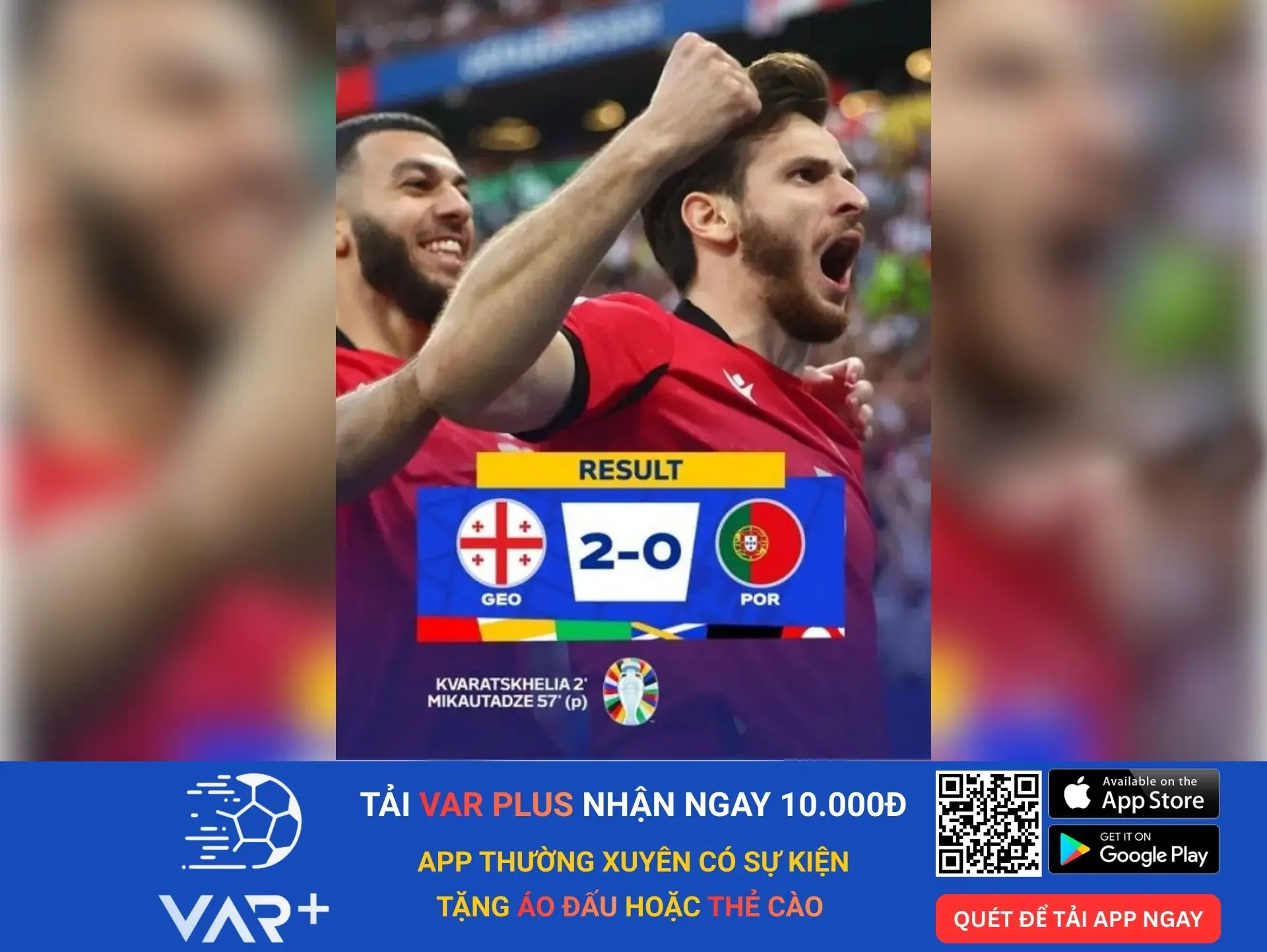 Gruzia tạo cơn địa chấn lớn khi thắng Bồ Đào Nha 2-0