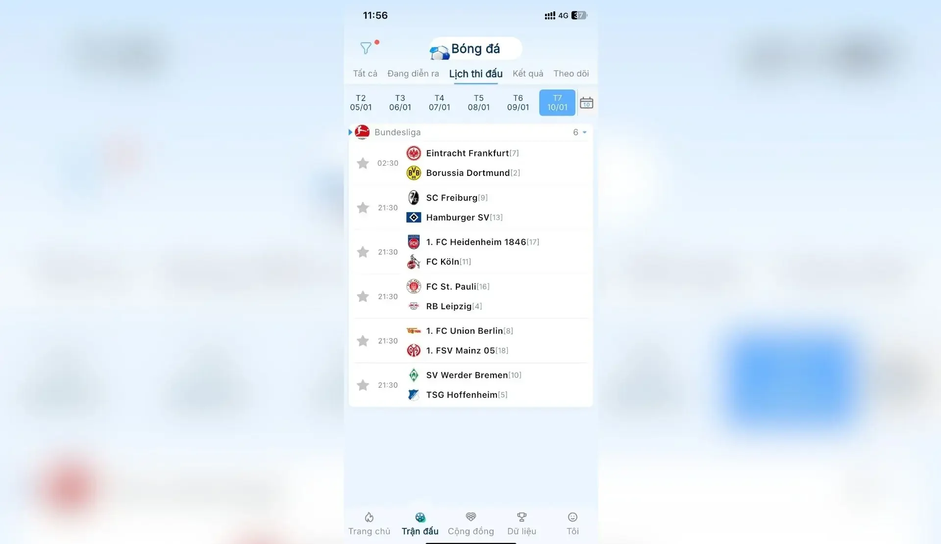 Tính năng xem lịch thi đấu