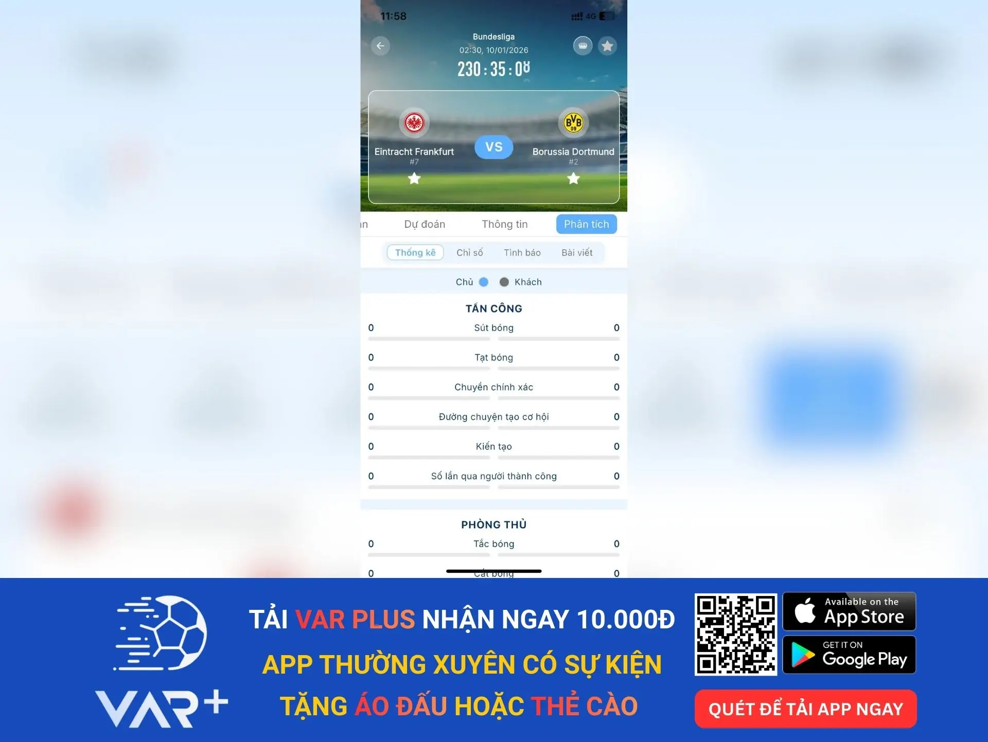 Tính năng xem thống kê thông số của trận đấu đã diễn ra