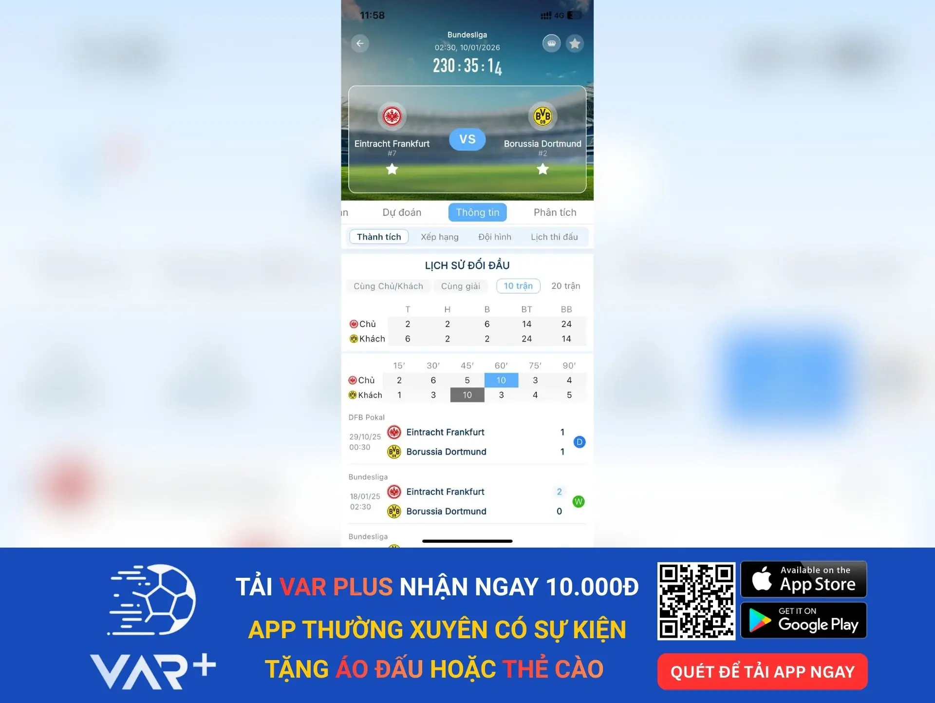 Tính năng xem thông tin đội bóng