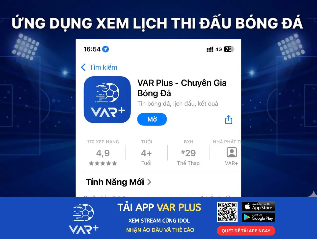 Ứng dụng xem lịch thi đấu bóng đá VAR Plus