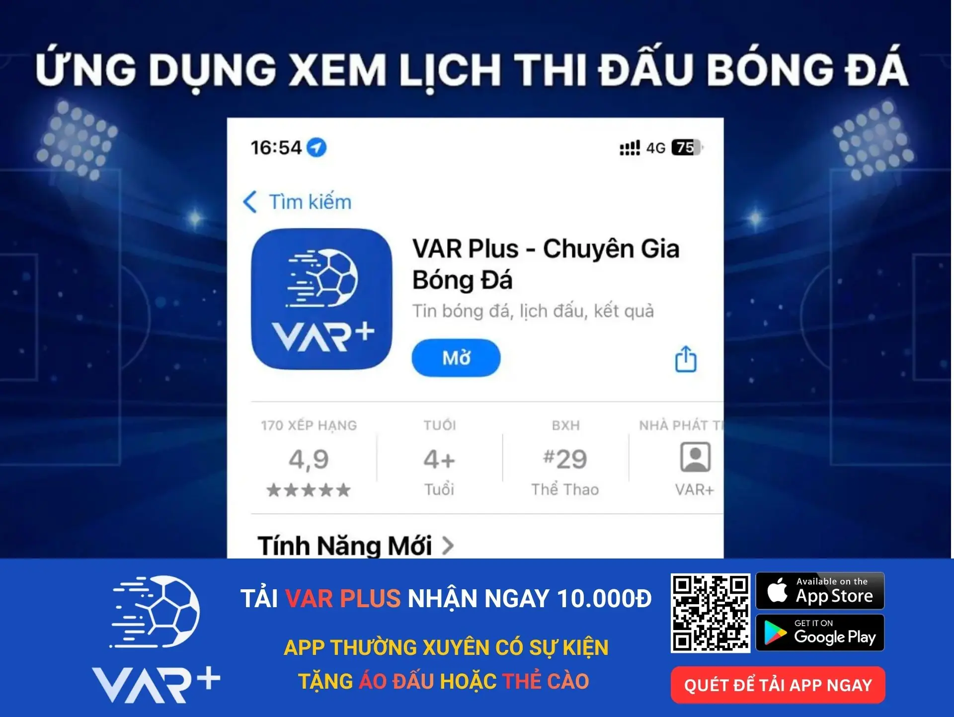Ứng dụng xem lịch thi đấu bóng đá VAR Plus