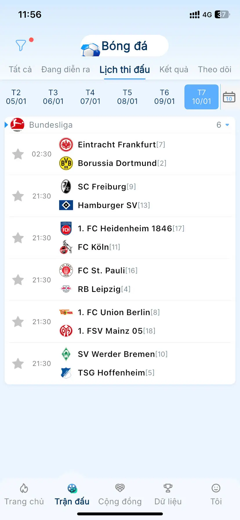 Xem lịch bóng đá giải Bundesliga - Đức