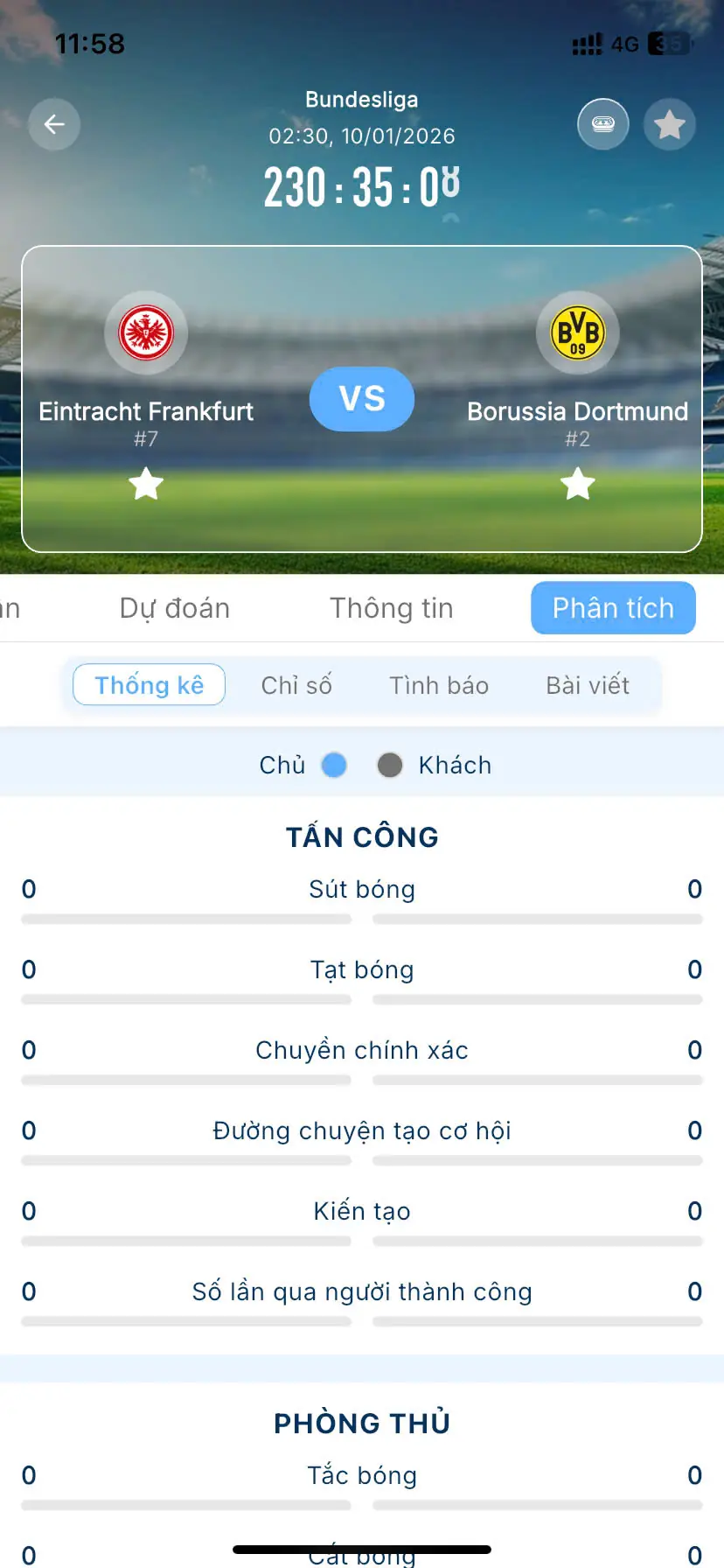 Các số liệu trong trận được phân tích và thống kê liên tục