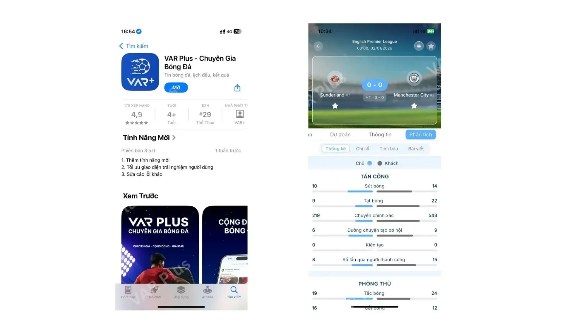 App xem tỷ số bóng đá siêu nhanh VAR Plus