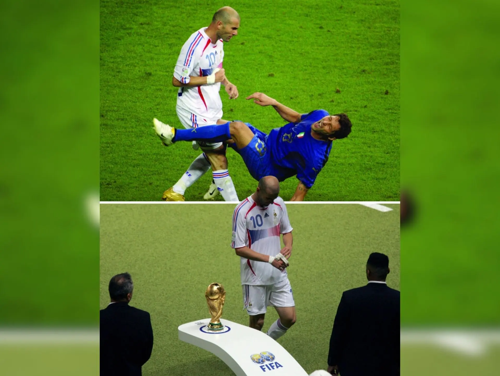 Sau khi húc đầu vào nực Materazzi, Zidane lặng lẽ rời sân, thậm chí không liếc nhìn chiếc cup
