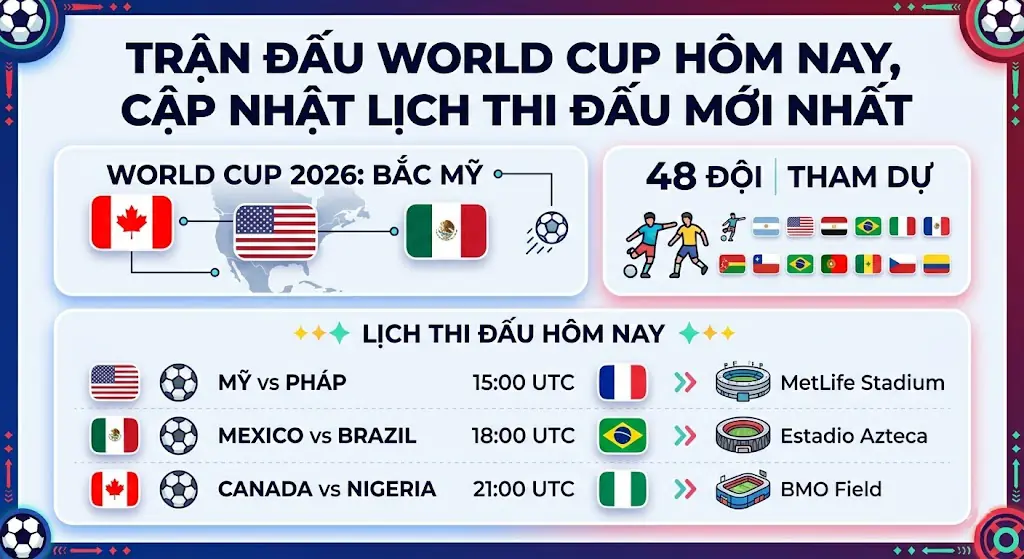 Lịch thi đấu World Cup 2026 mới nhất được cập nhật liên tục hàng ngày
