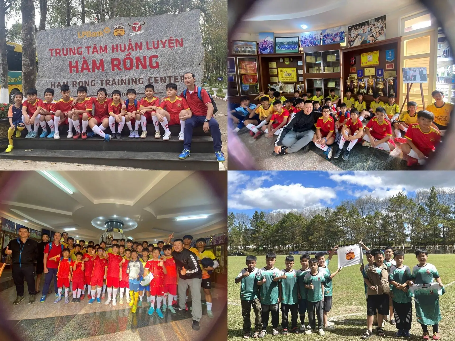 Các cầu thủ nhí thăm quan và chụp ảnh lưu niệm tại học viện bóng đá Hoàng Anh Gia Lai