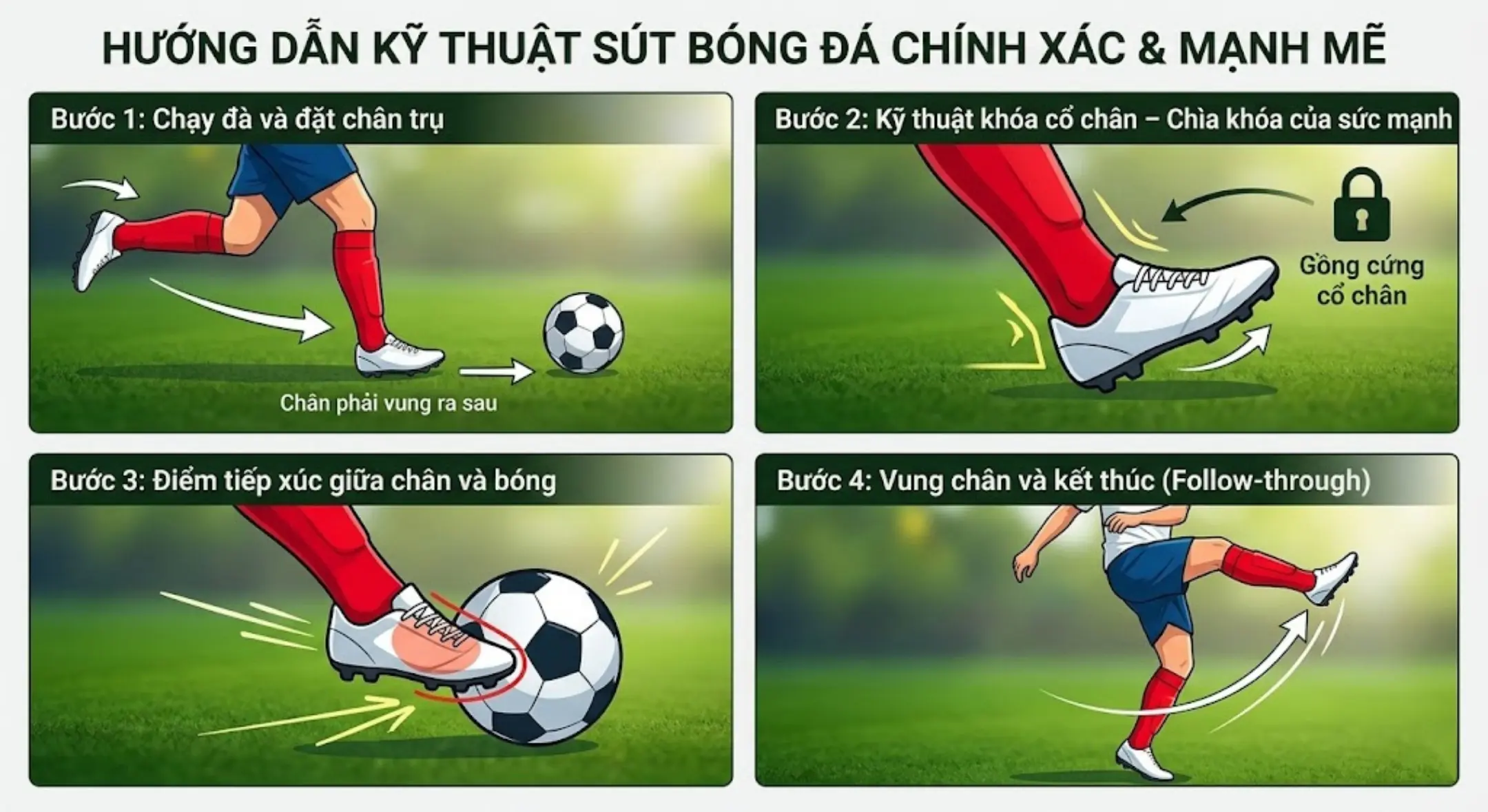 Hình ảnh hướng dẫn cách sút bóng chính xác và mạnh