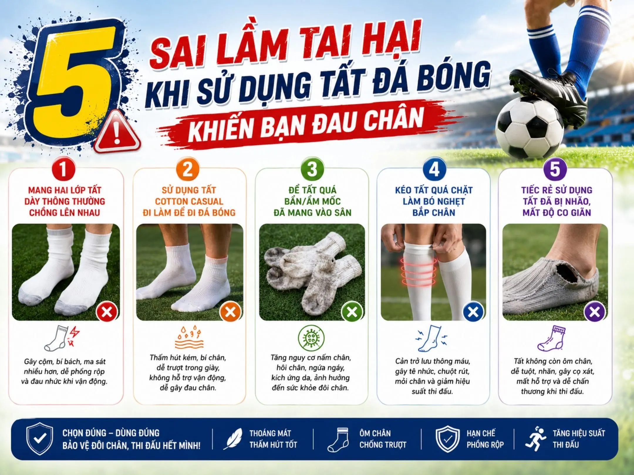 Các sai lầm phổ biến khi mang tất đá bóng