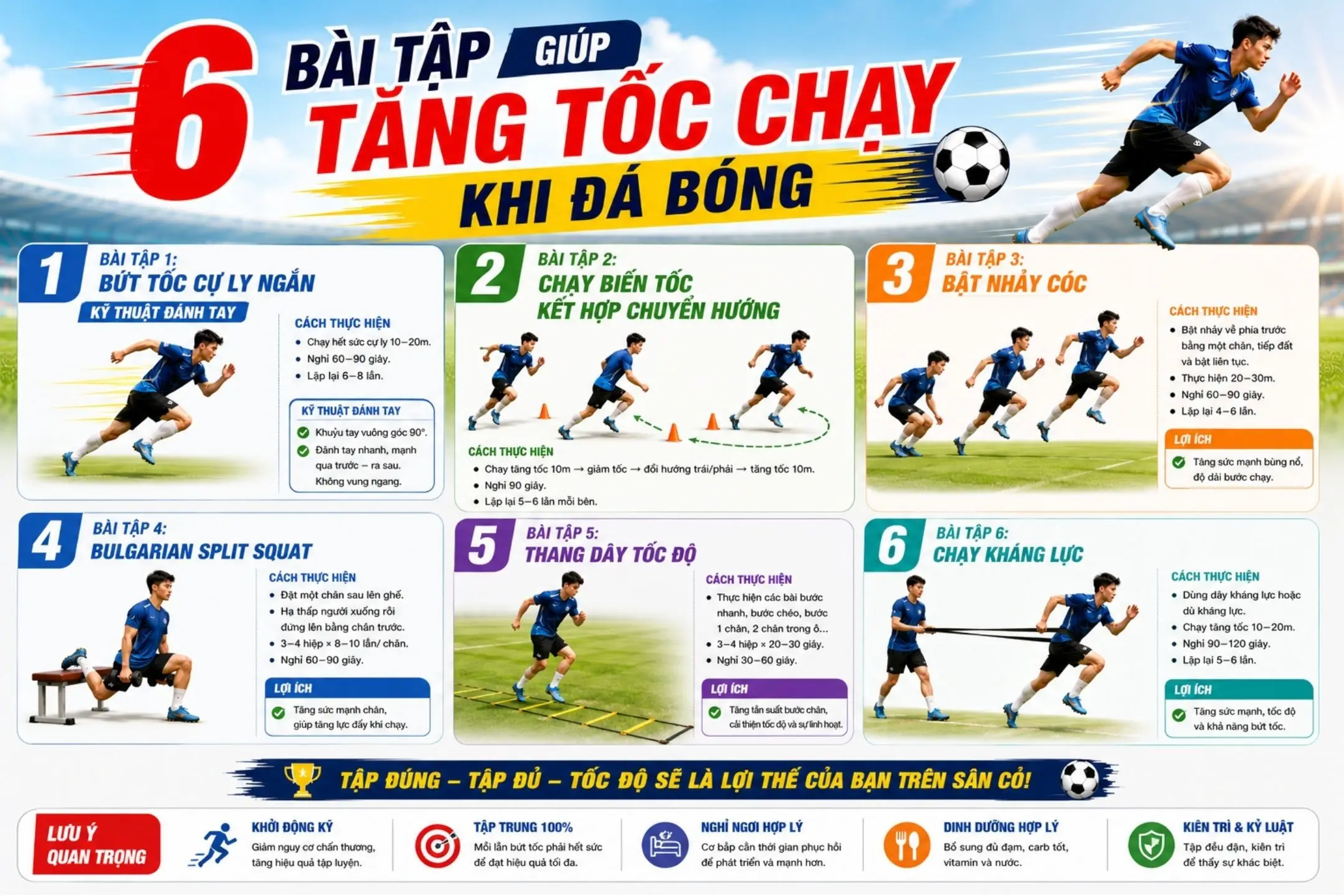 6 Bài Tập giúp Tăng Tốc chạy khi Đá Bóng