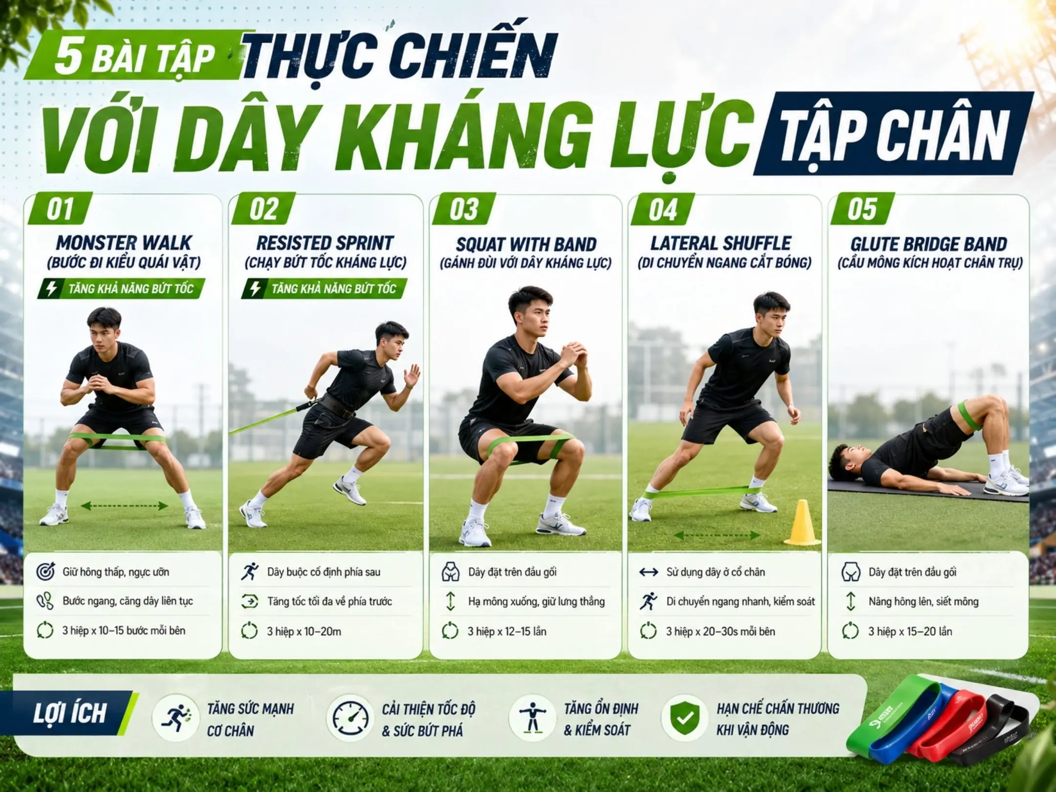 Các bài tập thực chiến với dây kháng lực tập chân