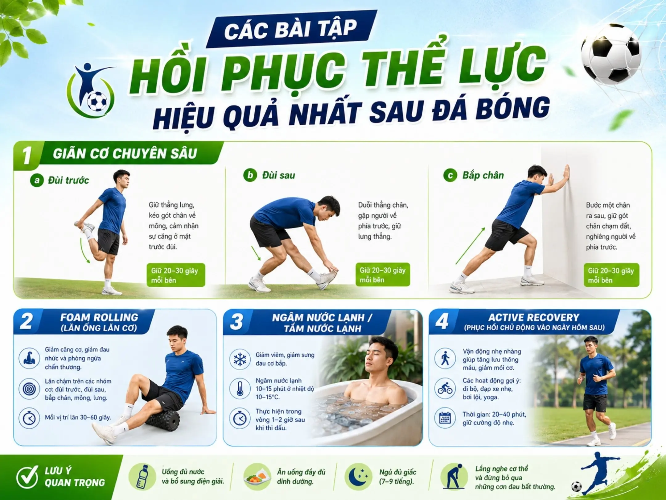Các bài tập hồi phục thể lực hiệu quả nhất sau đá bóng