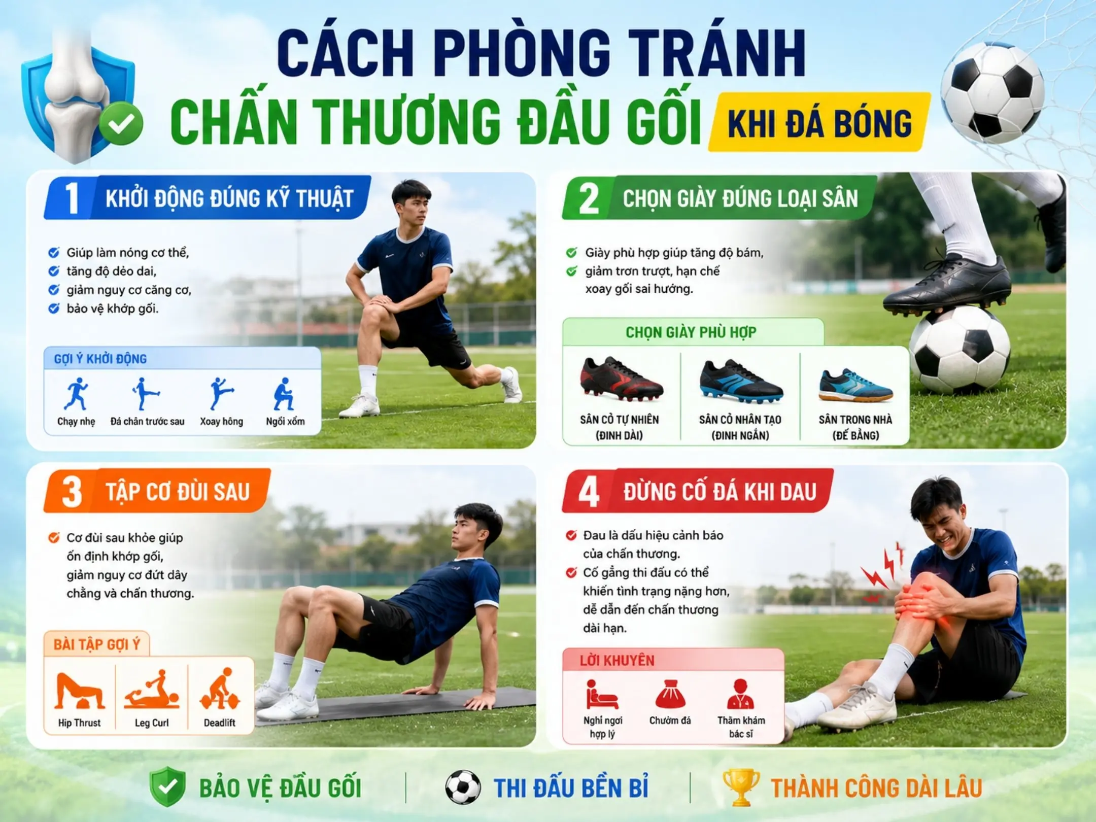 Các cách phòng ngừa chấn thương đầu gối cho anh em đam mê đá bóng