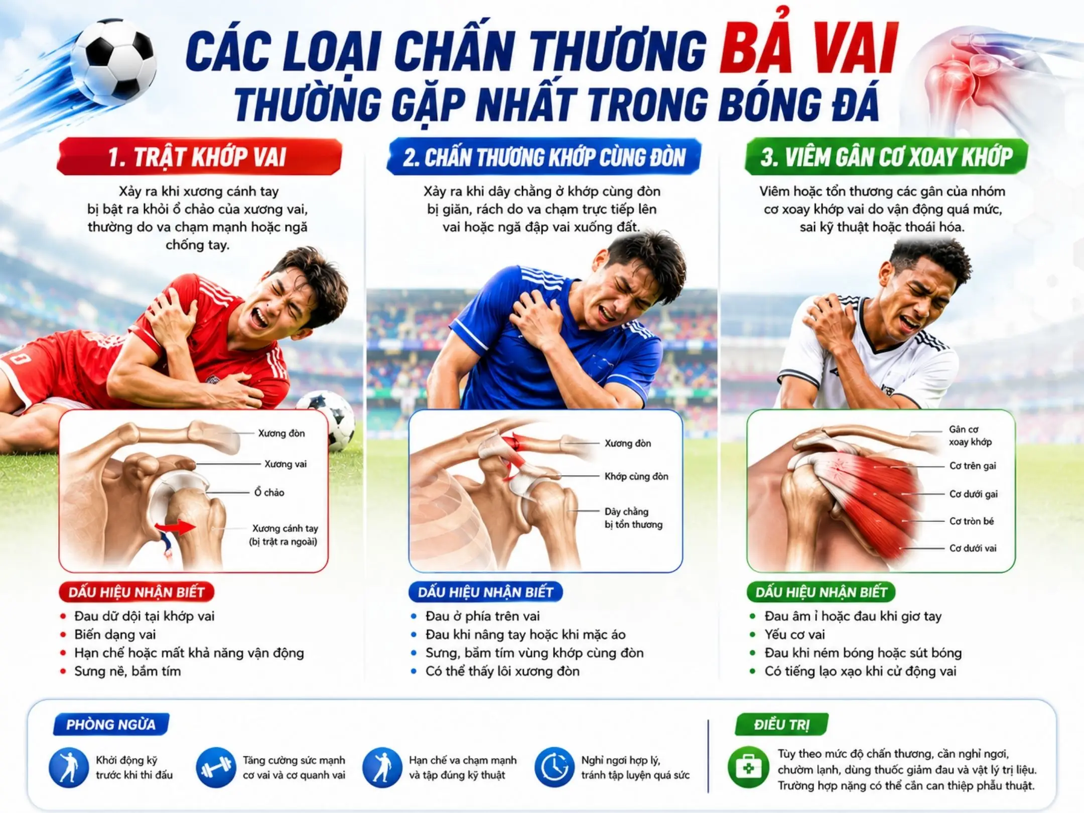 Các loại chấn thương bả vai thường gặp trong bóng đá