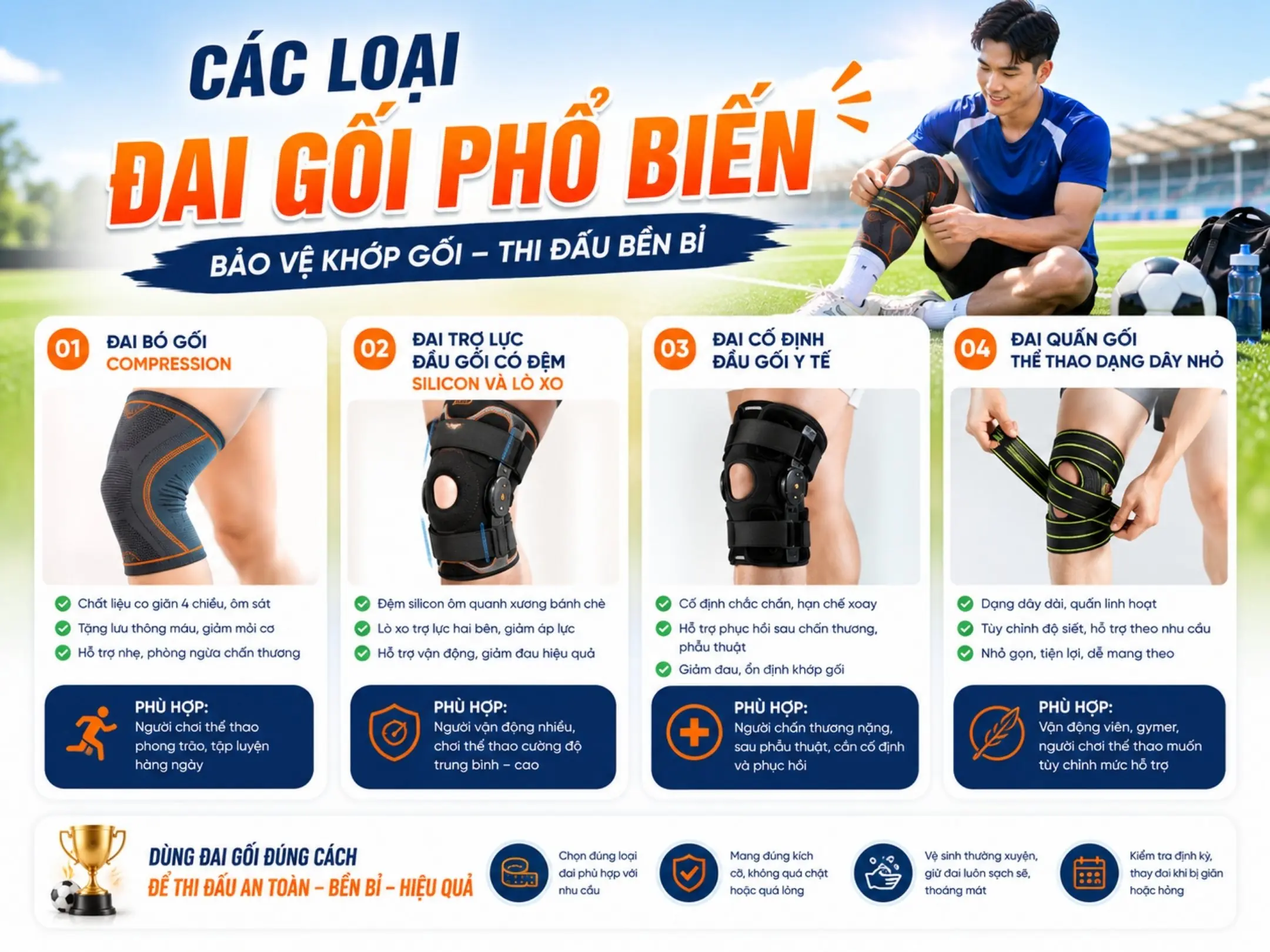 Đai gối có thật sự cần thiết cho anh em đá phủi? 2 Các loại đai gối phổ biến
