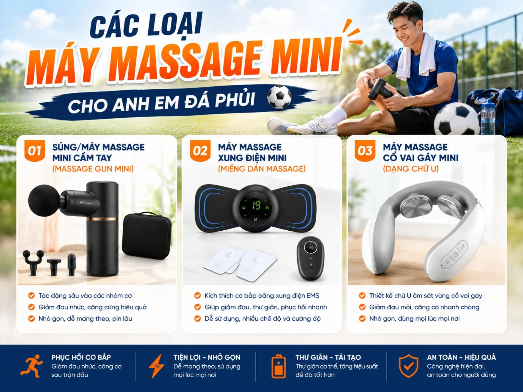 Máy massage mini: "Trợ lý phục hồi" đắc lực cho dân đá phủi và fan bóng đá 2 Các loại máy massage mini cho anh em đá phủi