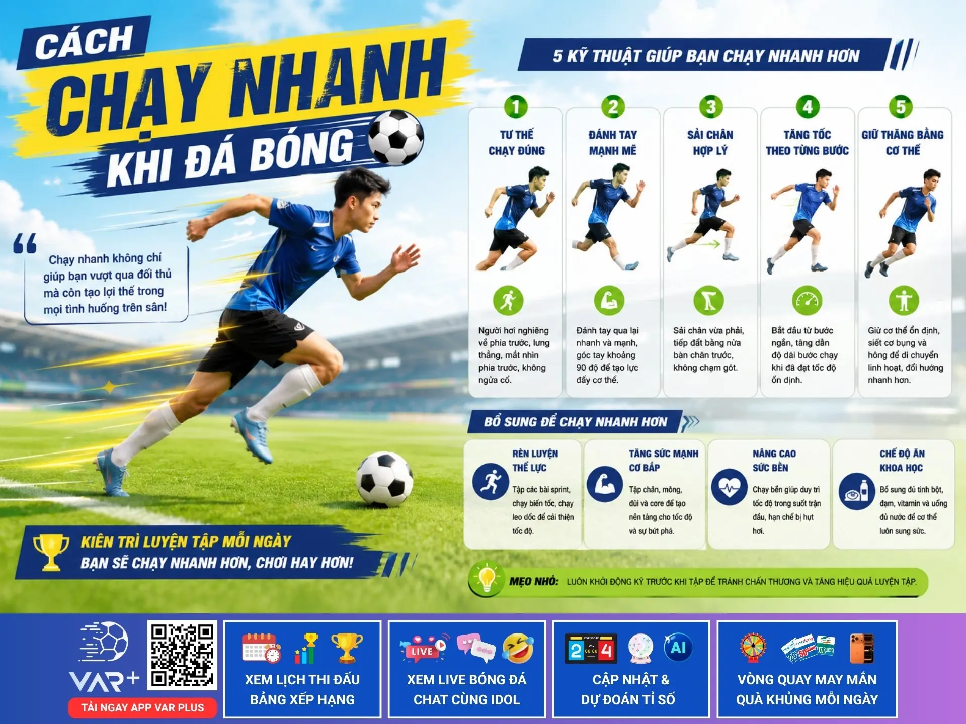 Cách chạy nhanh khi đá bóng: Bí quyết bứt tốc chớp nhoáng giúp bạn làm chủ sân cỏ