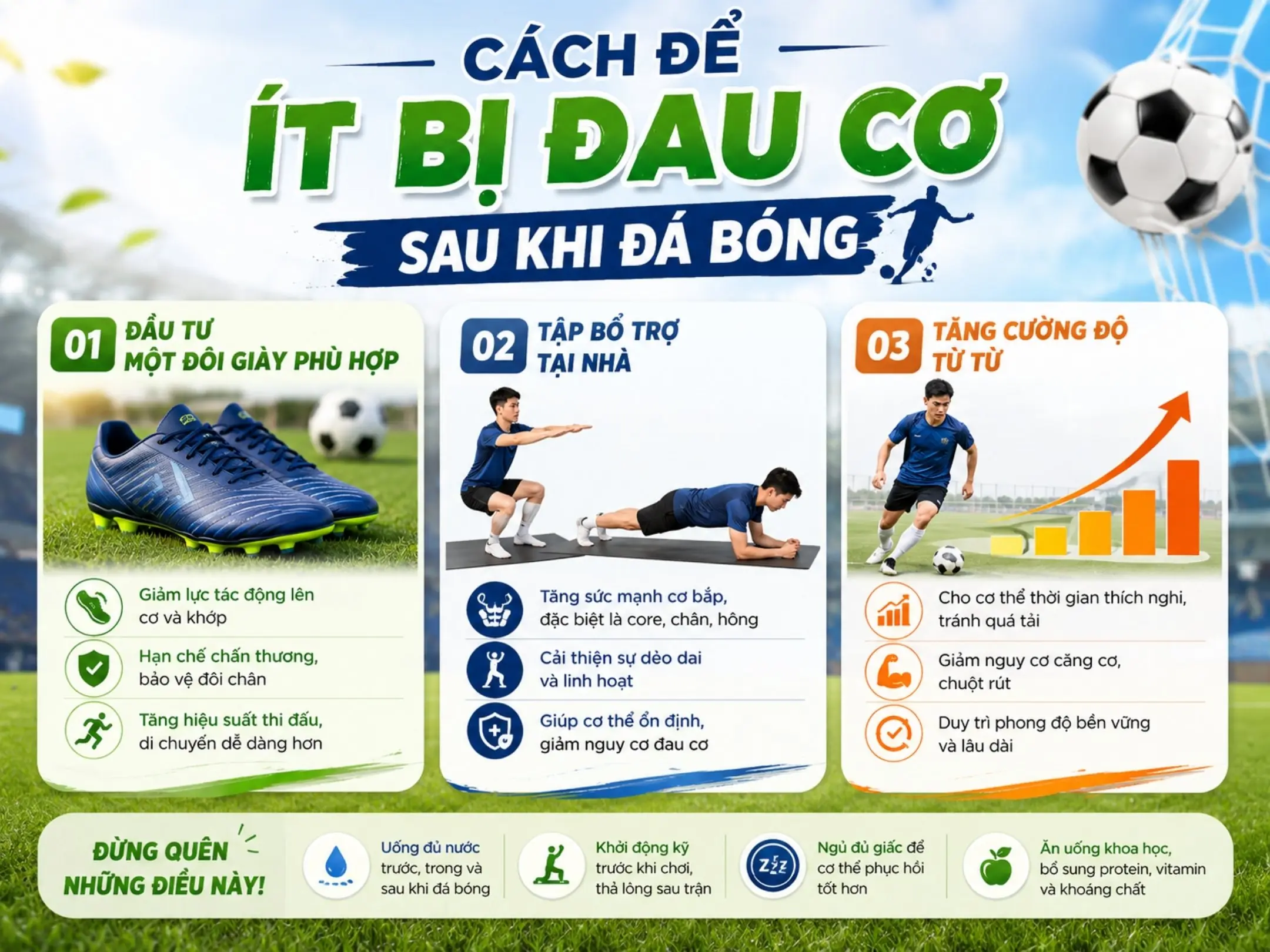 Cách để ít bị đau cơ sau khi đá bóng