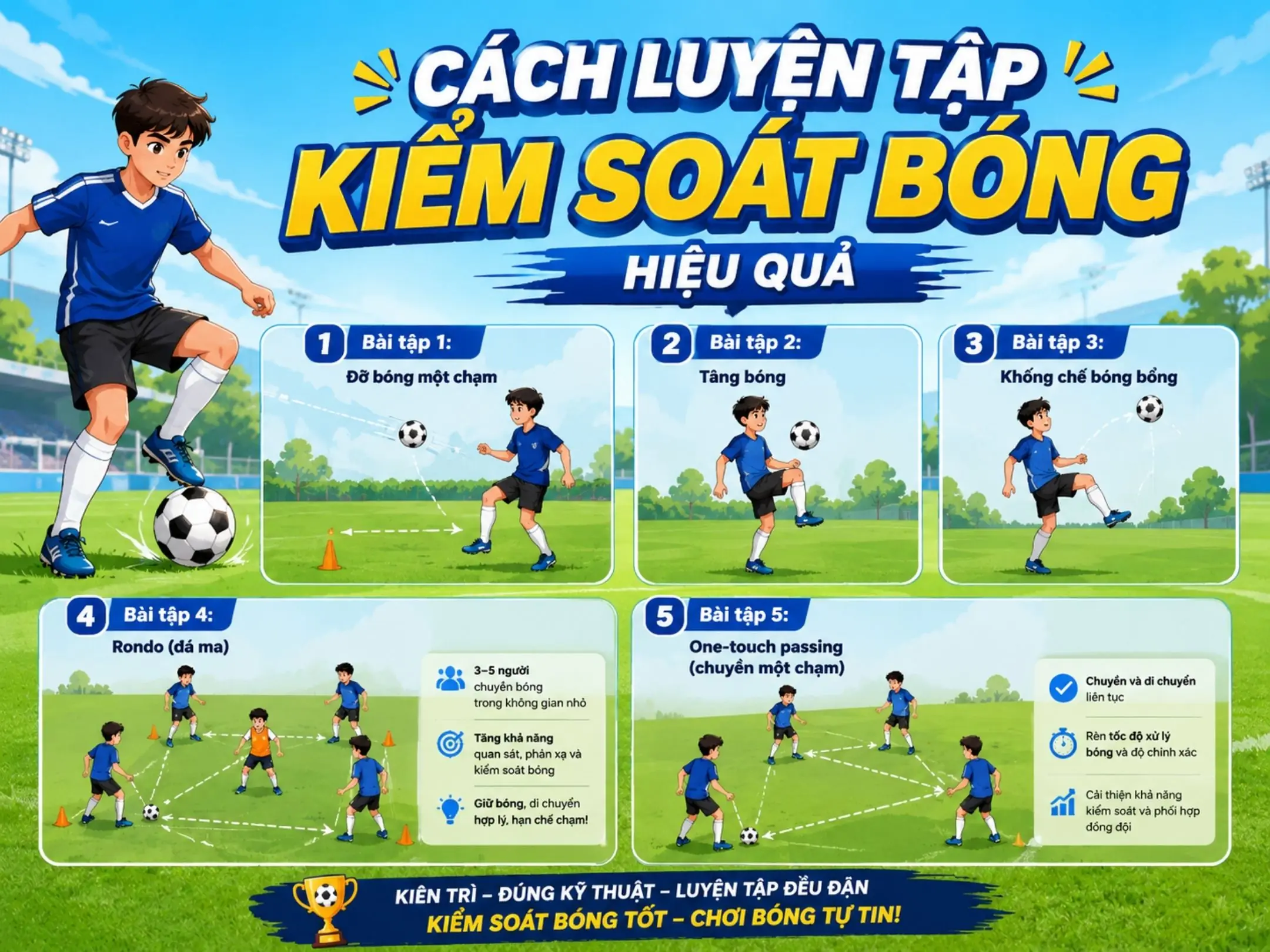 Hướng dẫn luyện tập kiểm soát bóng