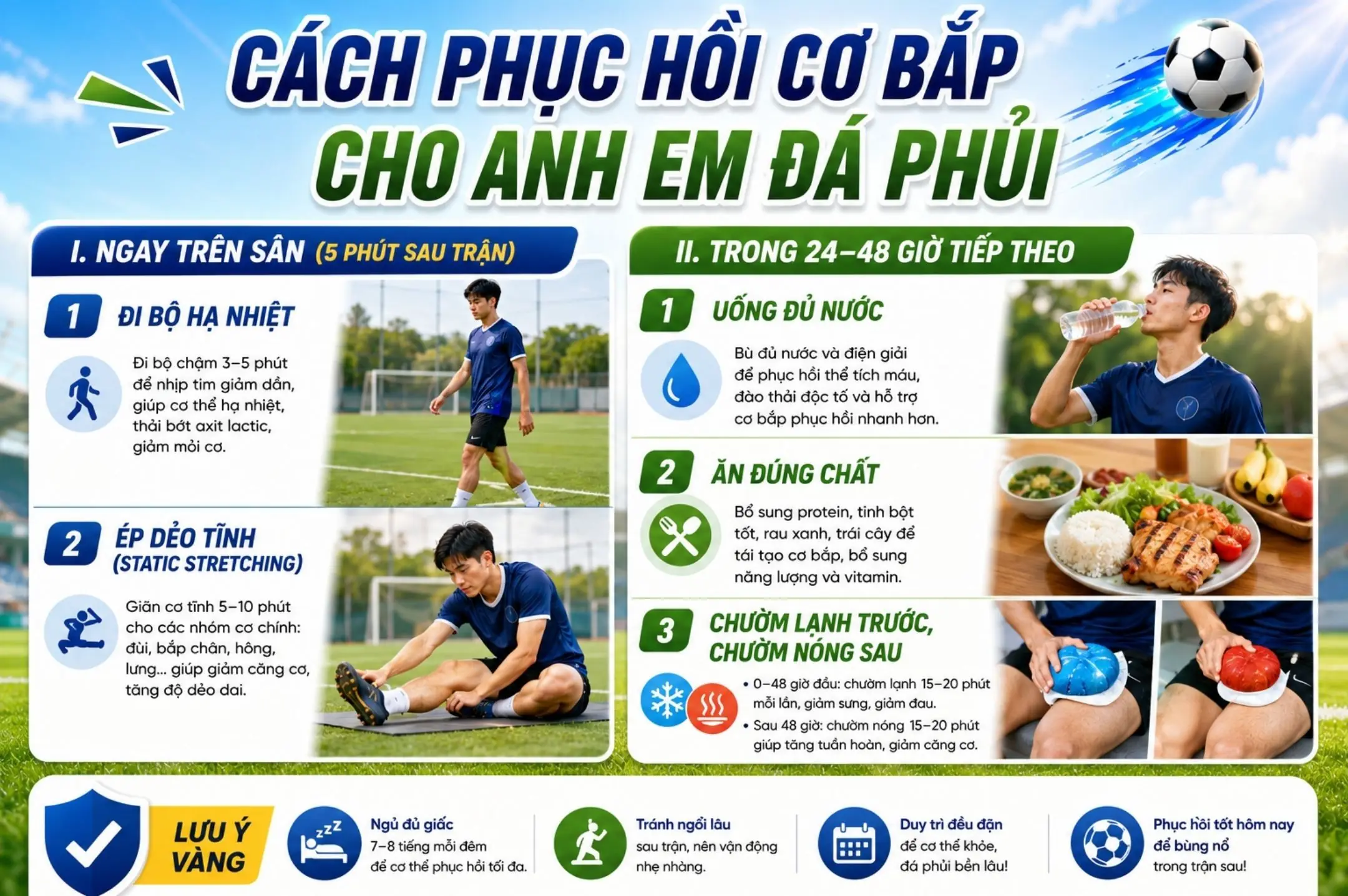 Cách phục hồi cơ bắp cho anh em đá phủi