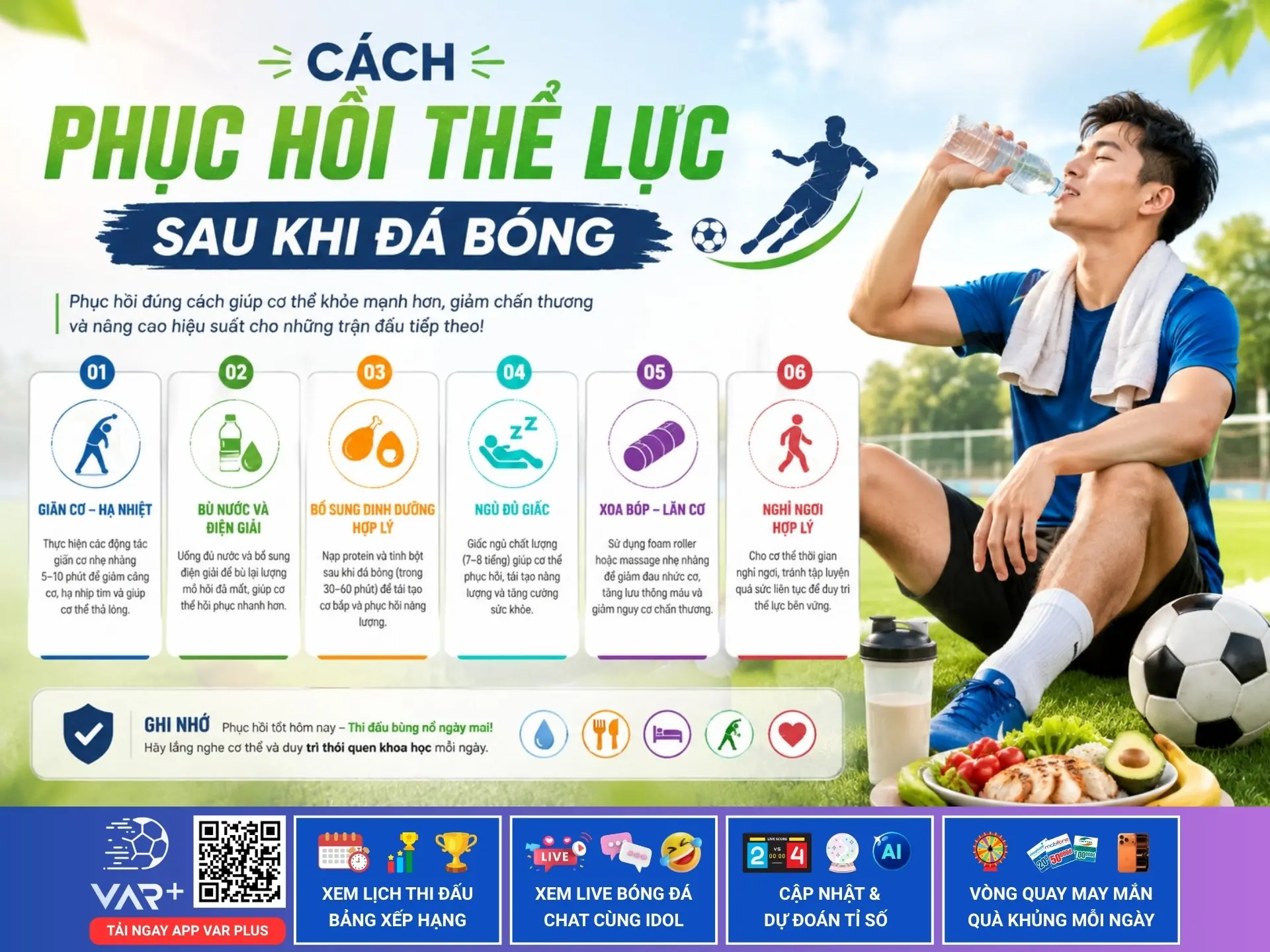 Cách phục hồi thể lực sau khi đá bóng: Bí quyết để hôm sau không “đi cà nhắc”