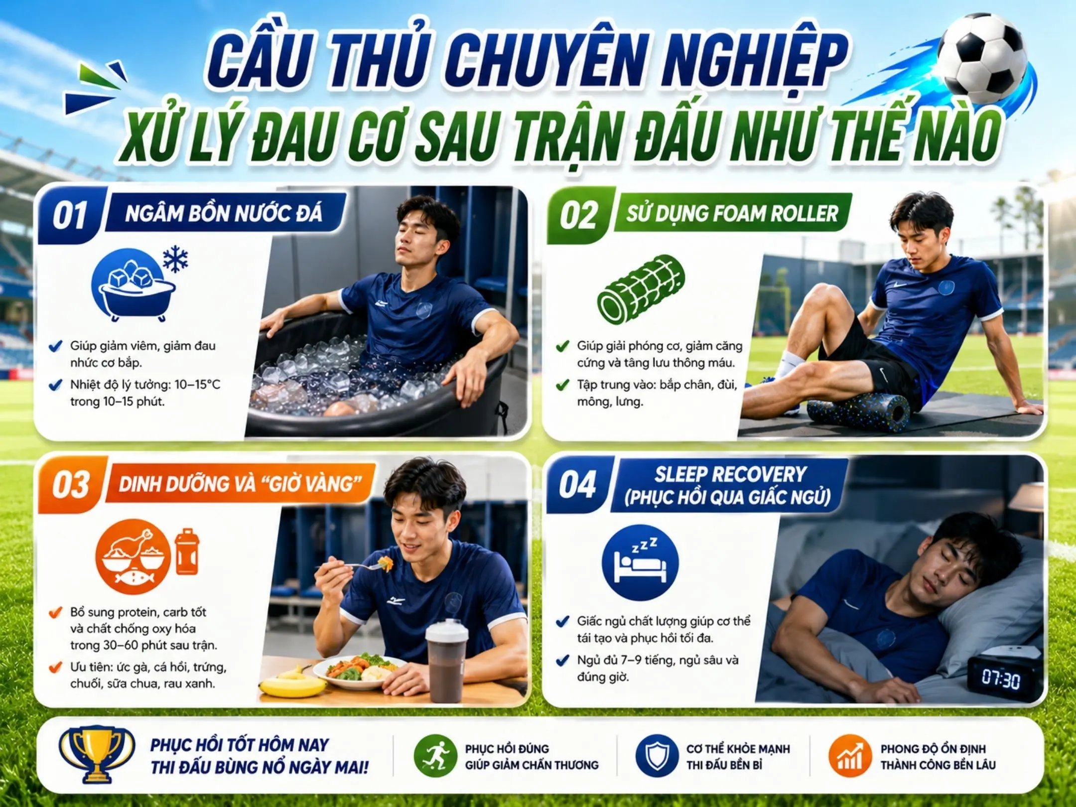 Cầu thủ chuyên nghiệp xử lý đau cơ sau trận đấu như thế nào