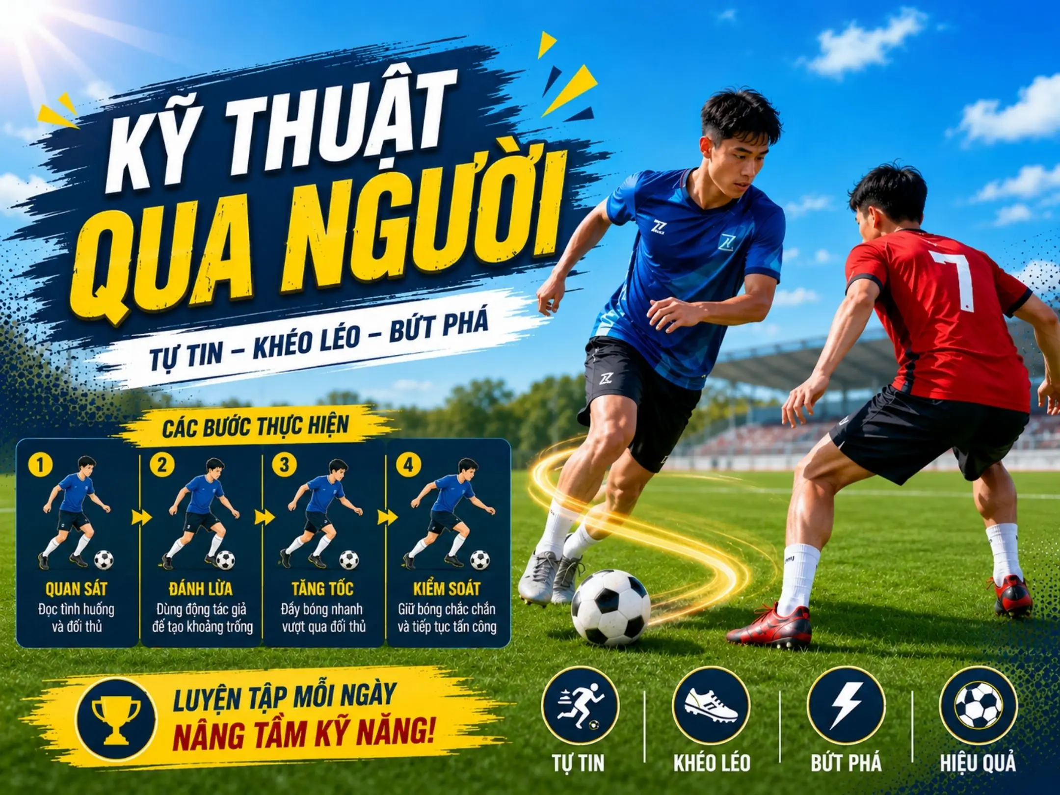 Rèn luyện kỹ thuật qua người để tạo ra được nhiều pha bóng đột biến hơn