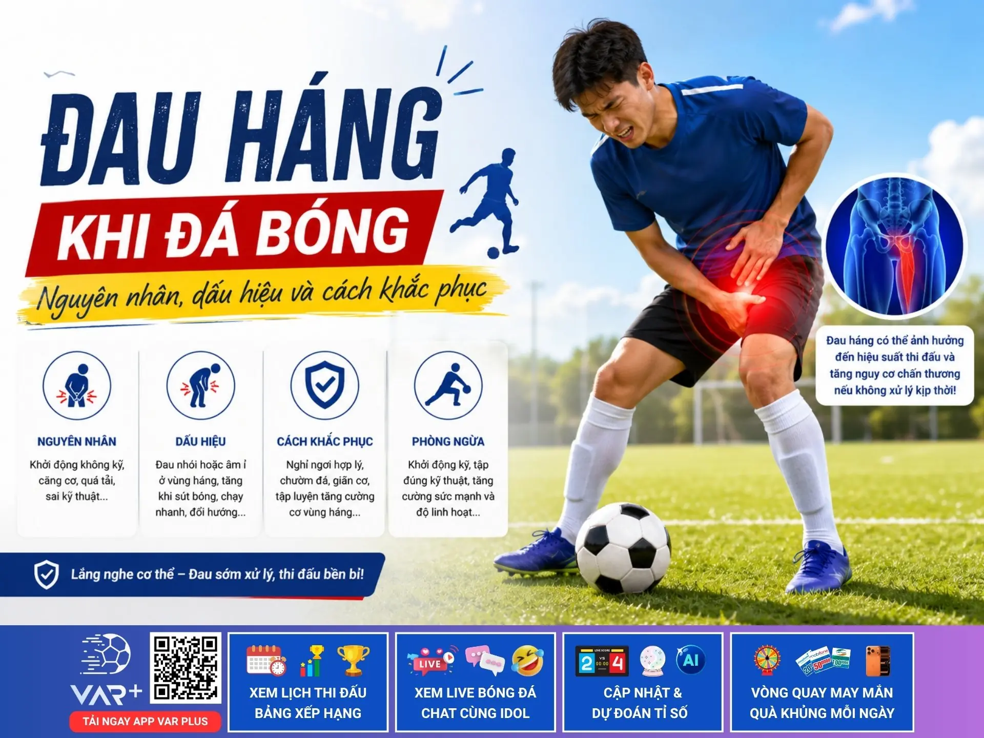 Đau háng khi đá bóng: Đừng để một pha bóng "cháy máy" bắt bạn treo giò cả tháng