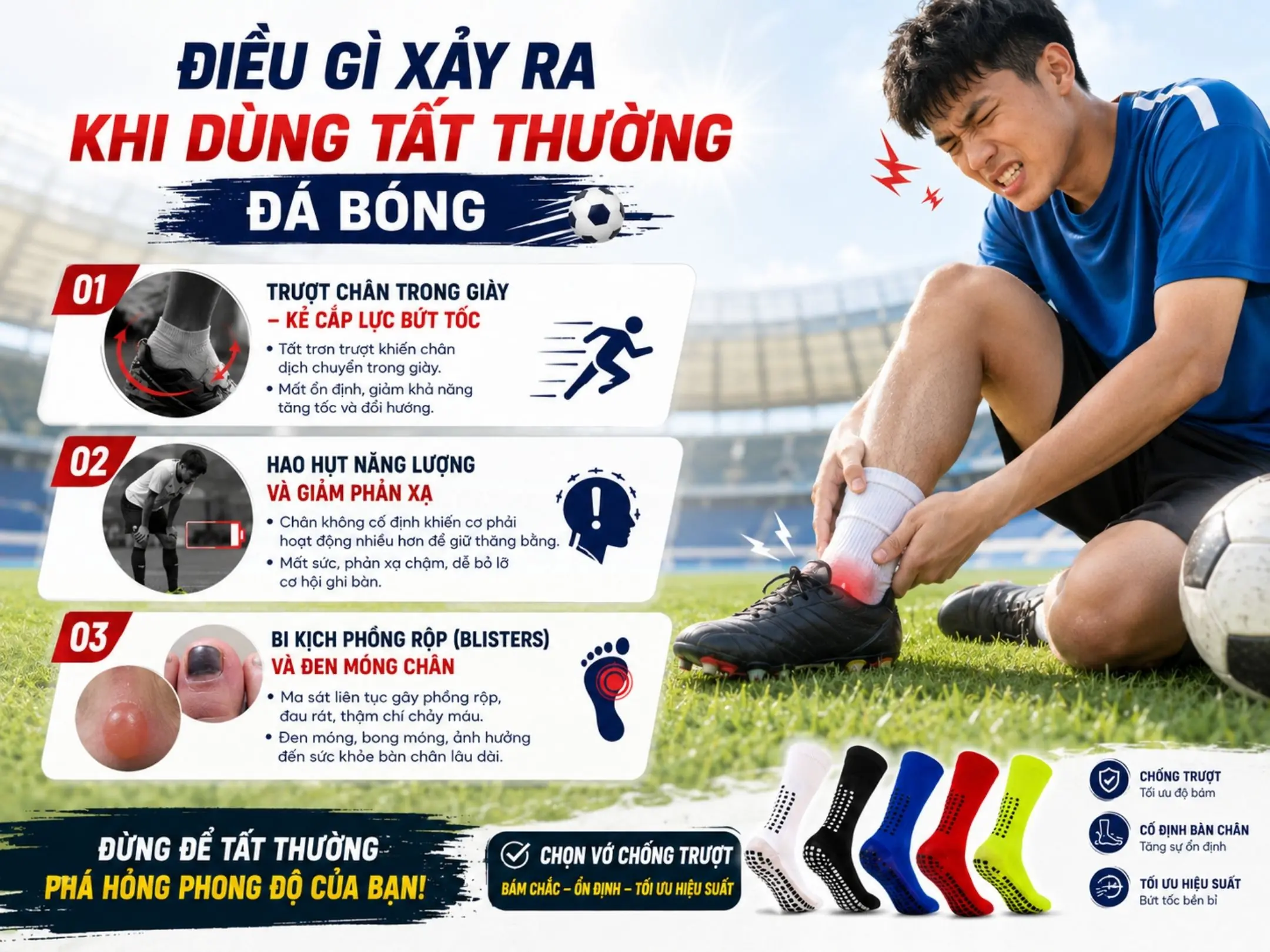 Vì sao vớ chống trượt đang trở thành "vũ khí bí mật" của dân đá bóng? 2 Điều gì xảy ra khi bạn mang vớ thường để đá bóng