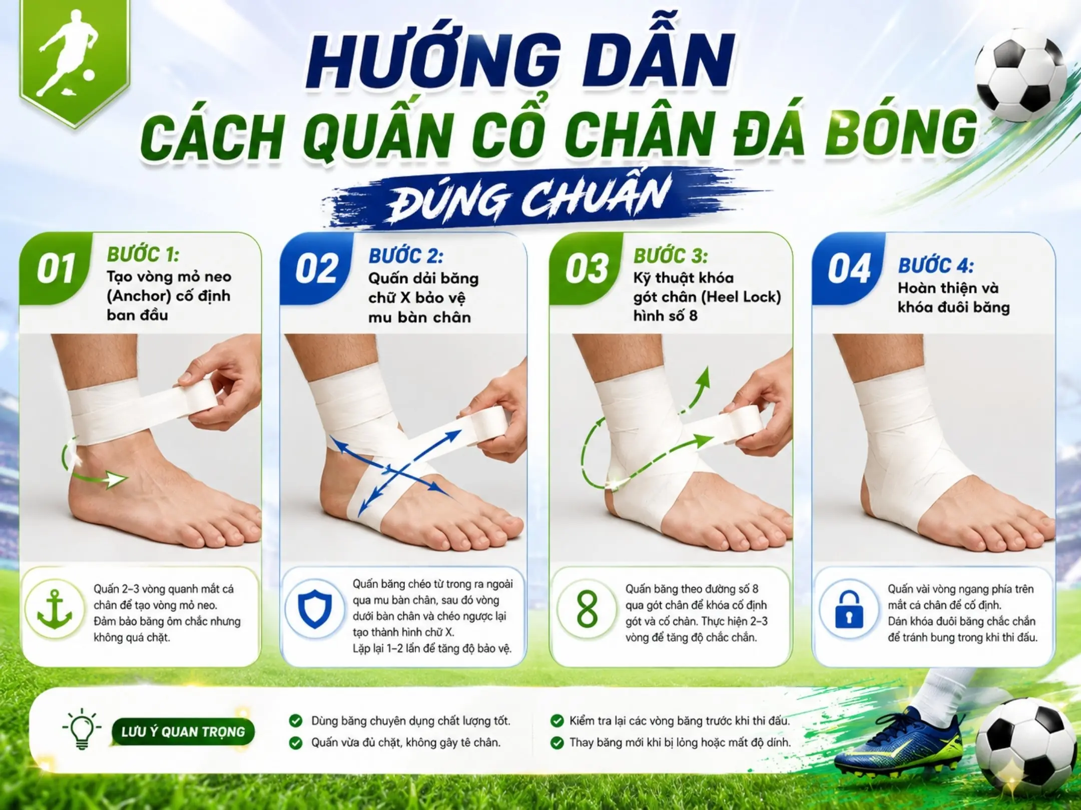 Băng quấn cổ chân: bảo vệ cổ chân anh em đá phủi khỏi cơn ám ảnh "lật sơ mi" 3 Hướng dẫn cách quấn cổ chân đá bóng đúng chuẩn