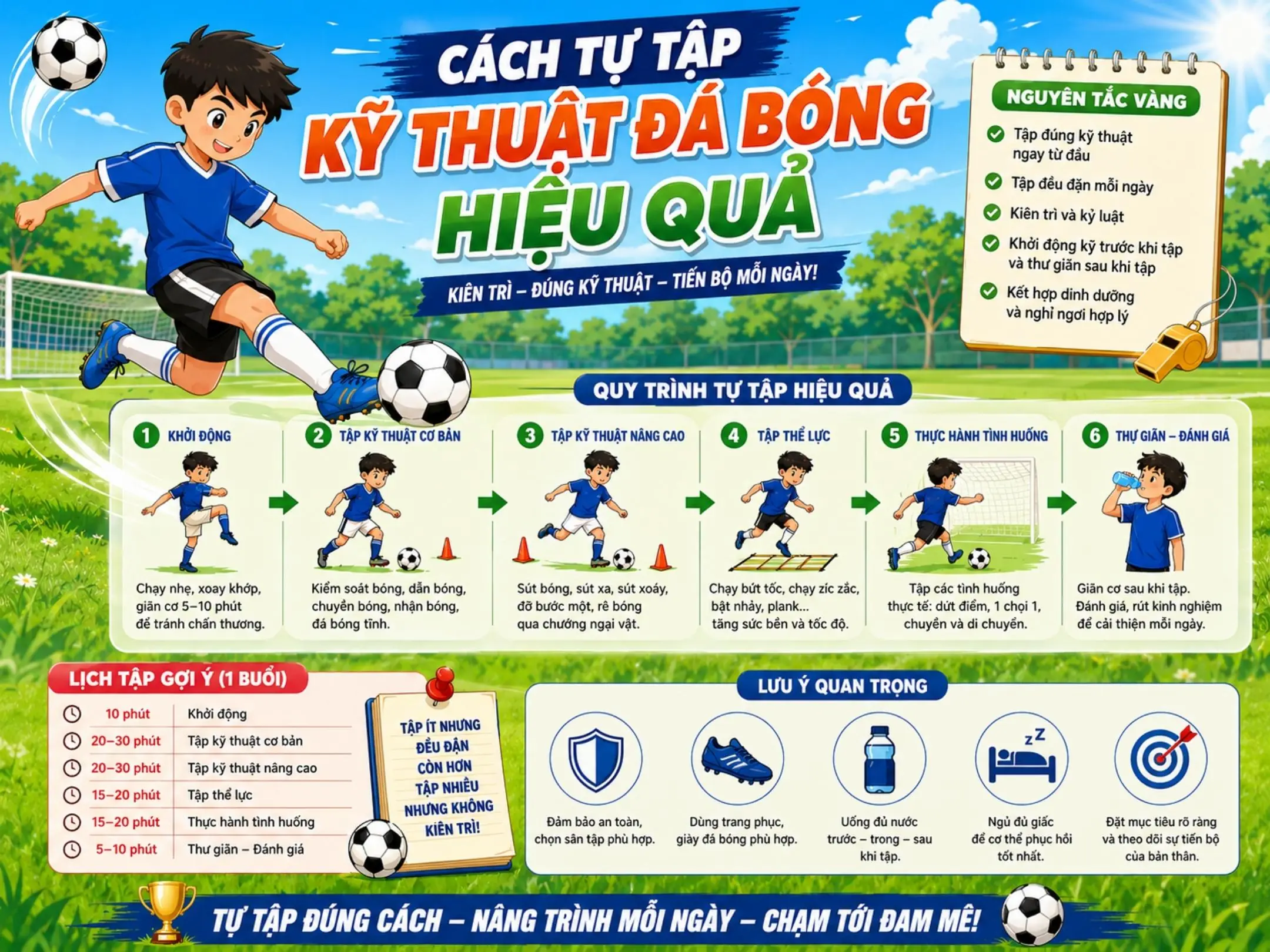 Hướng dẫn cách tập kỹ thuật đá bóng tại nhà hiệu quả