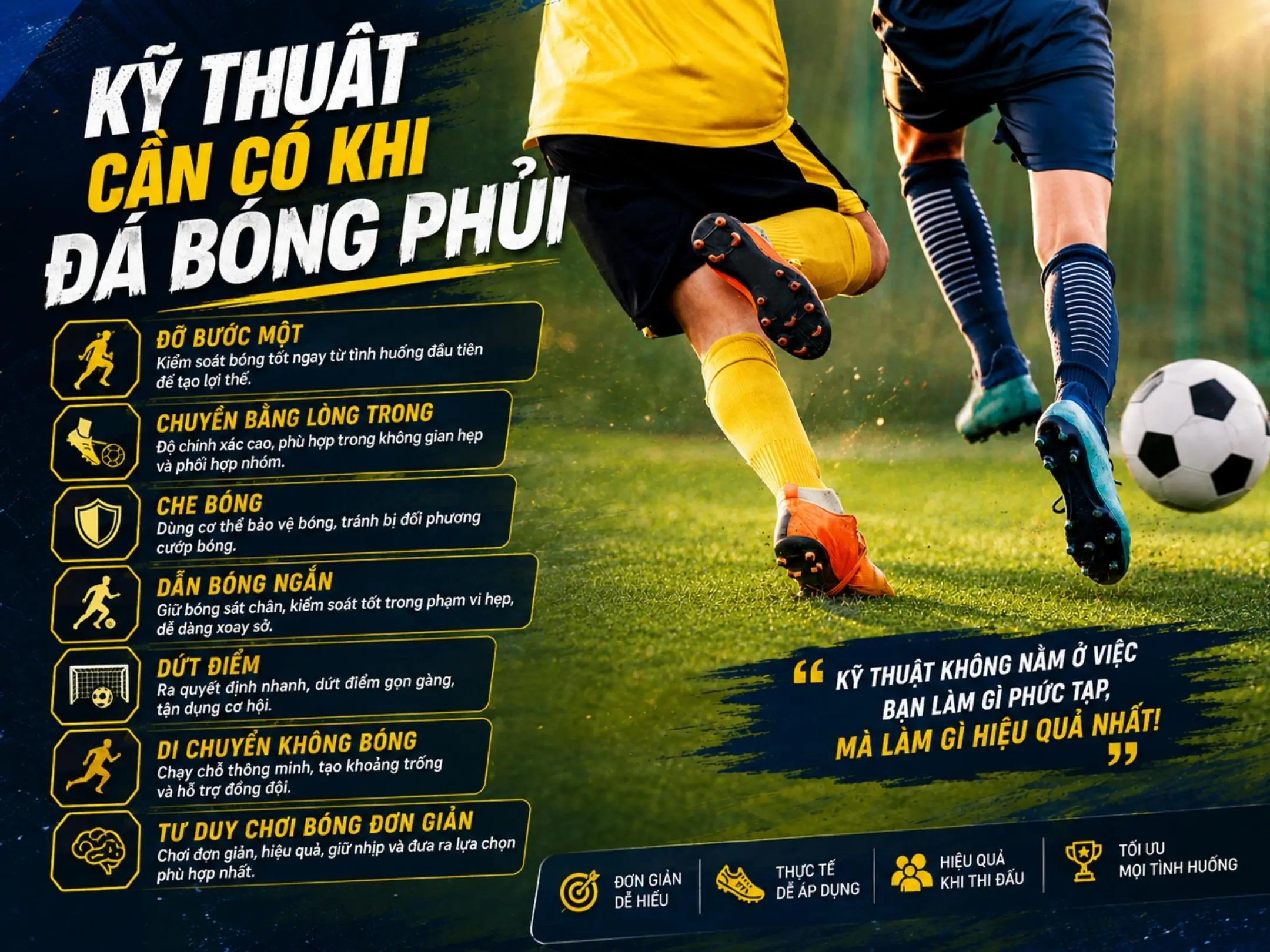 Kỹ thuật đá bóng phủi thực chiến giúp bạn làm chủ trận đấu 2 Kỹ thuật cần có khi đá bóng phủi
