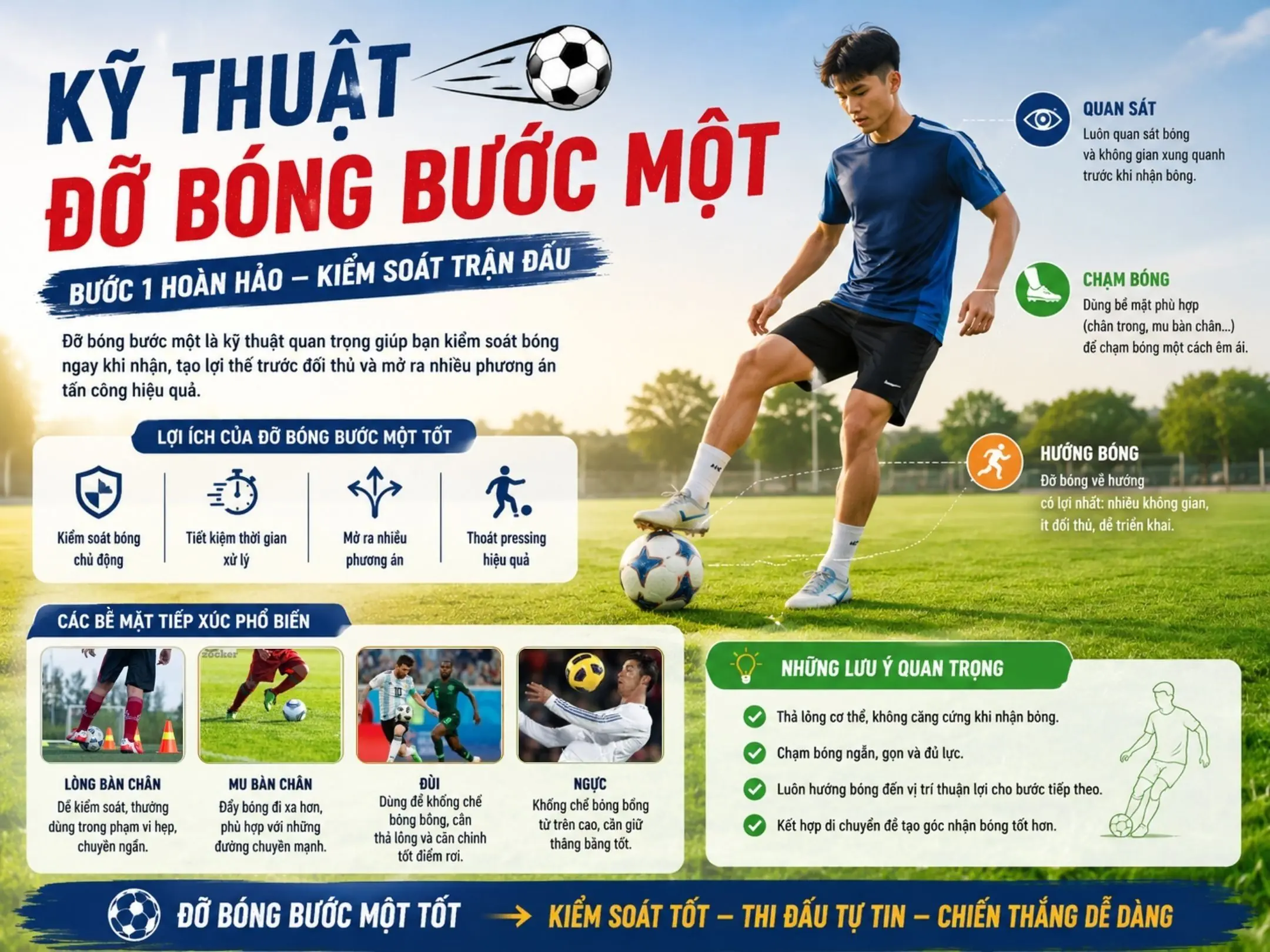 Kỹ thuật đỡ bóng bước một chuẩn, sẽ tạo ra nhiều lợi thế lớn trong các tình huống bóng