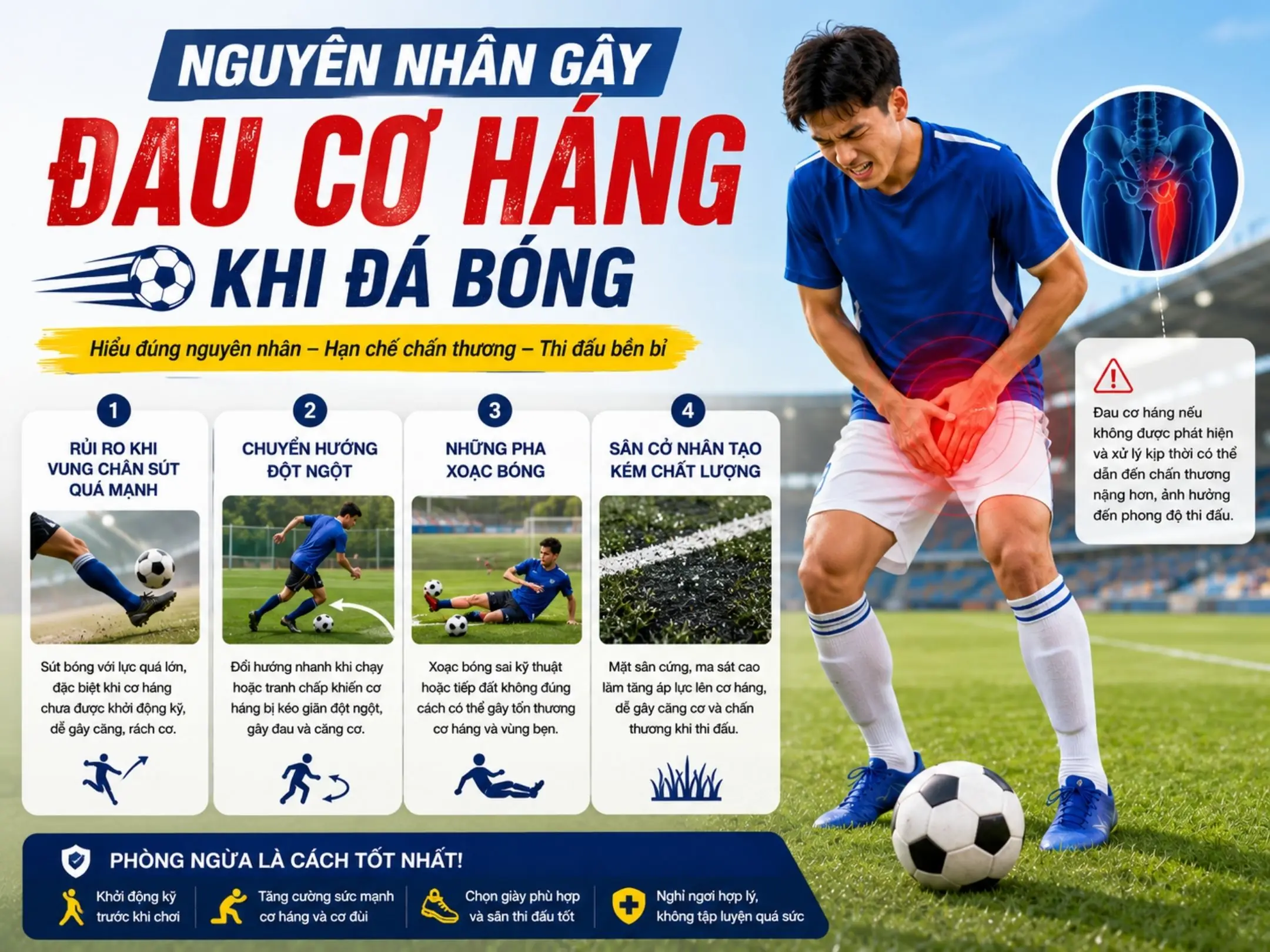 Nguyên nhân gây đau cơ háng khi đá bóng