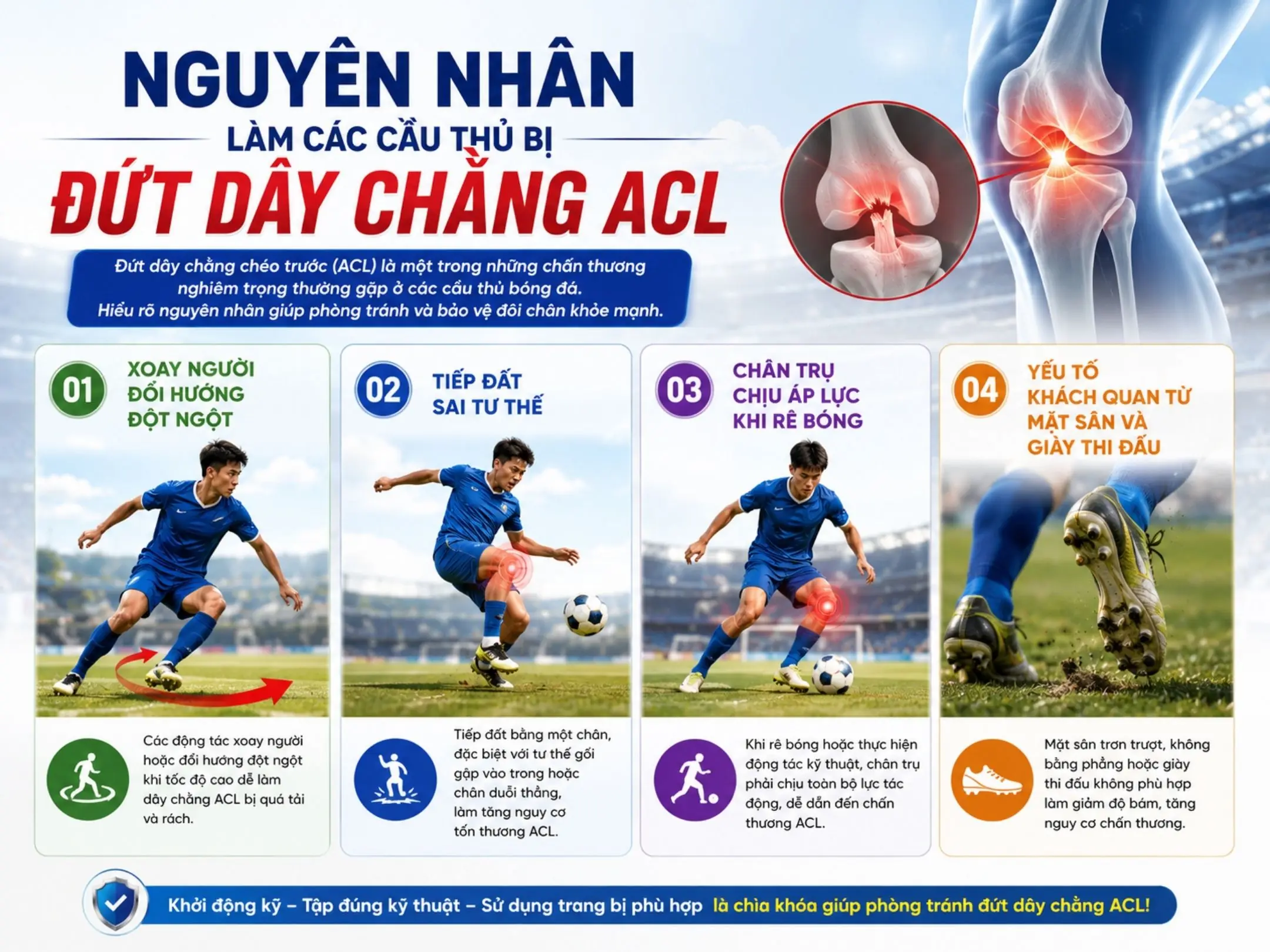 Đứt dây chằng chéo trước (ACL): chấn thương có thể hủy diệt một thiên tài bóng đá 2 Nguyên nhân làm các cầu thủ bị đứt dây chằng chéo trước ACL
