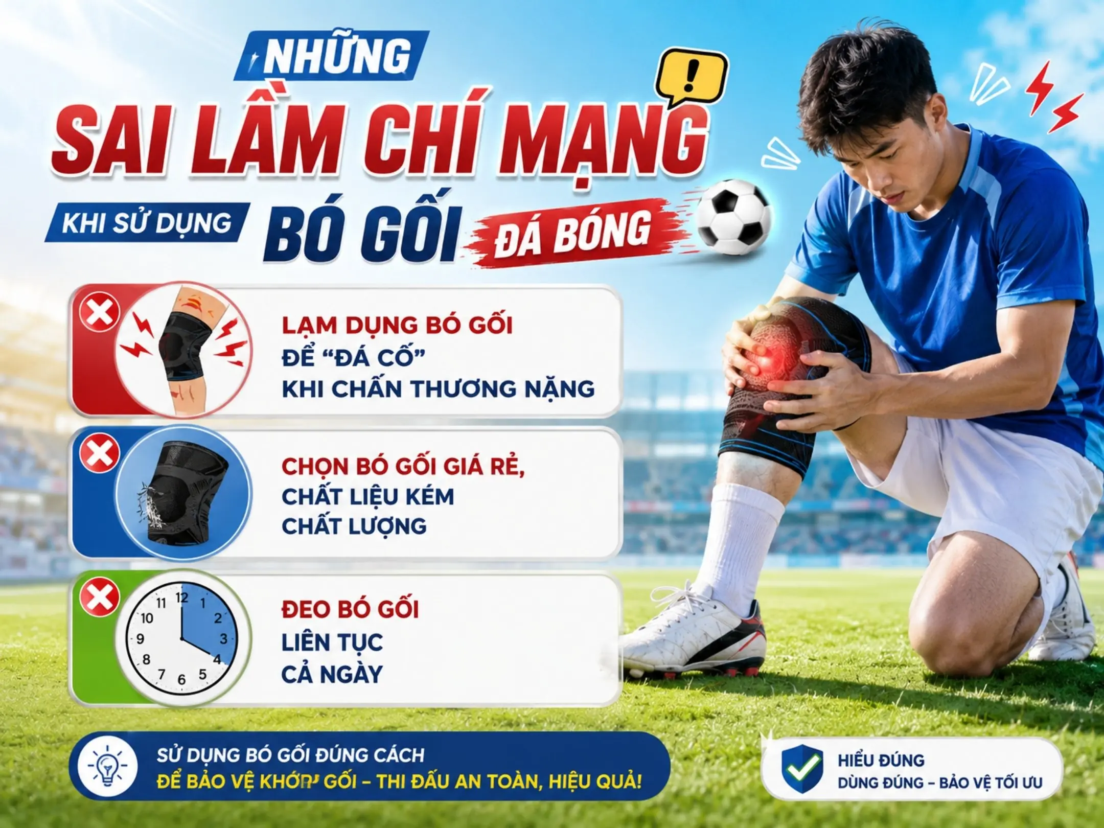 Vì sao bó gối đá bóng là thứ phải có trong túi đồ của dân đá phủi? 5 Những sai lầm chí mạng khi sử dụng bó gối bóng đá