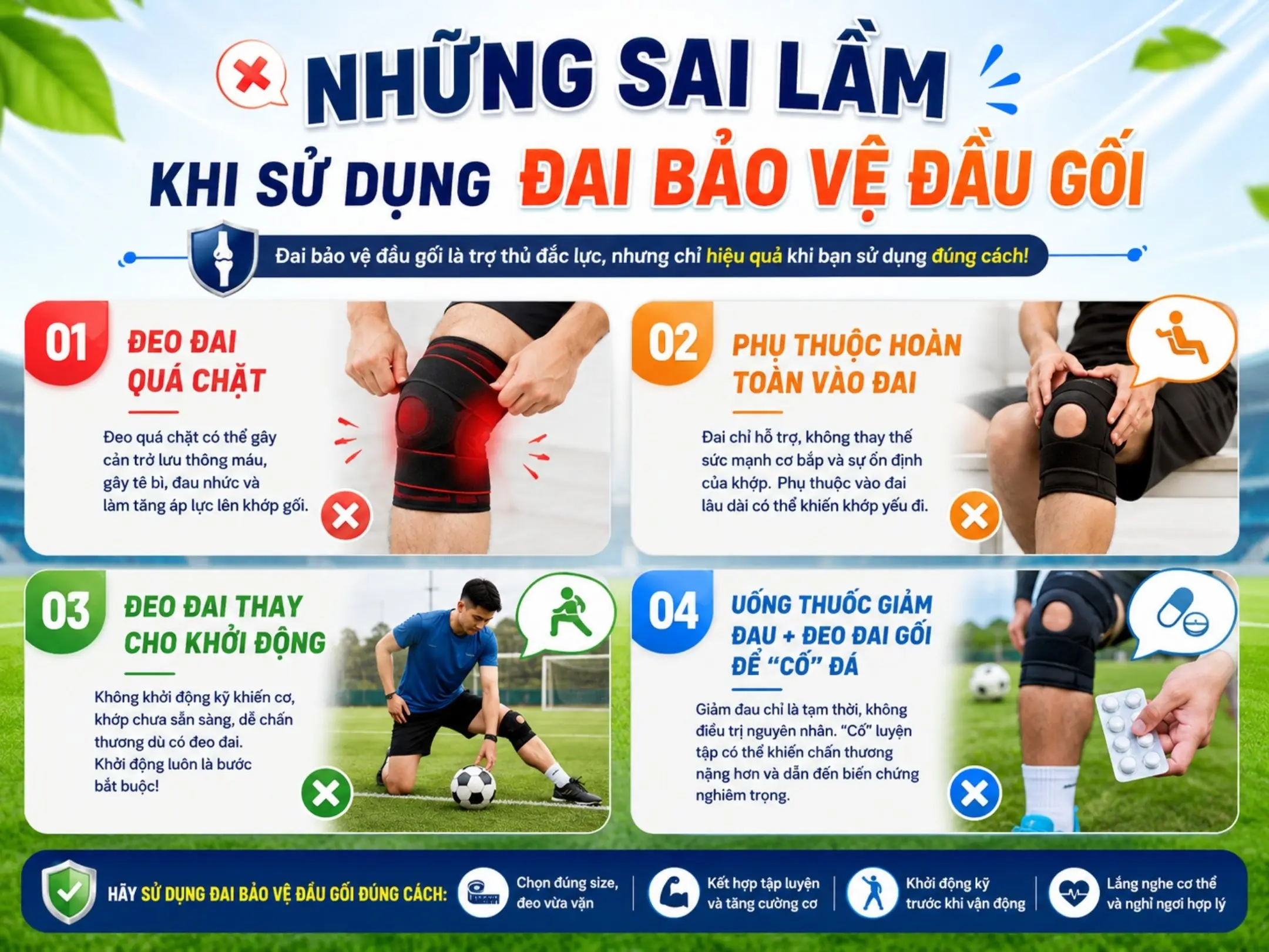 Đai gối có thật sự cần thiết cho anh em đá phủi? 3 Những sai lầm khi sử dụng đai bảo vệ đầu gối