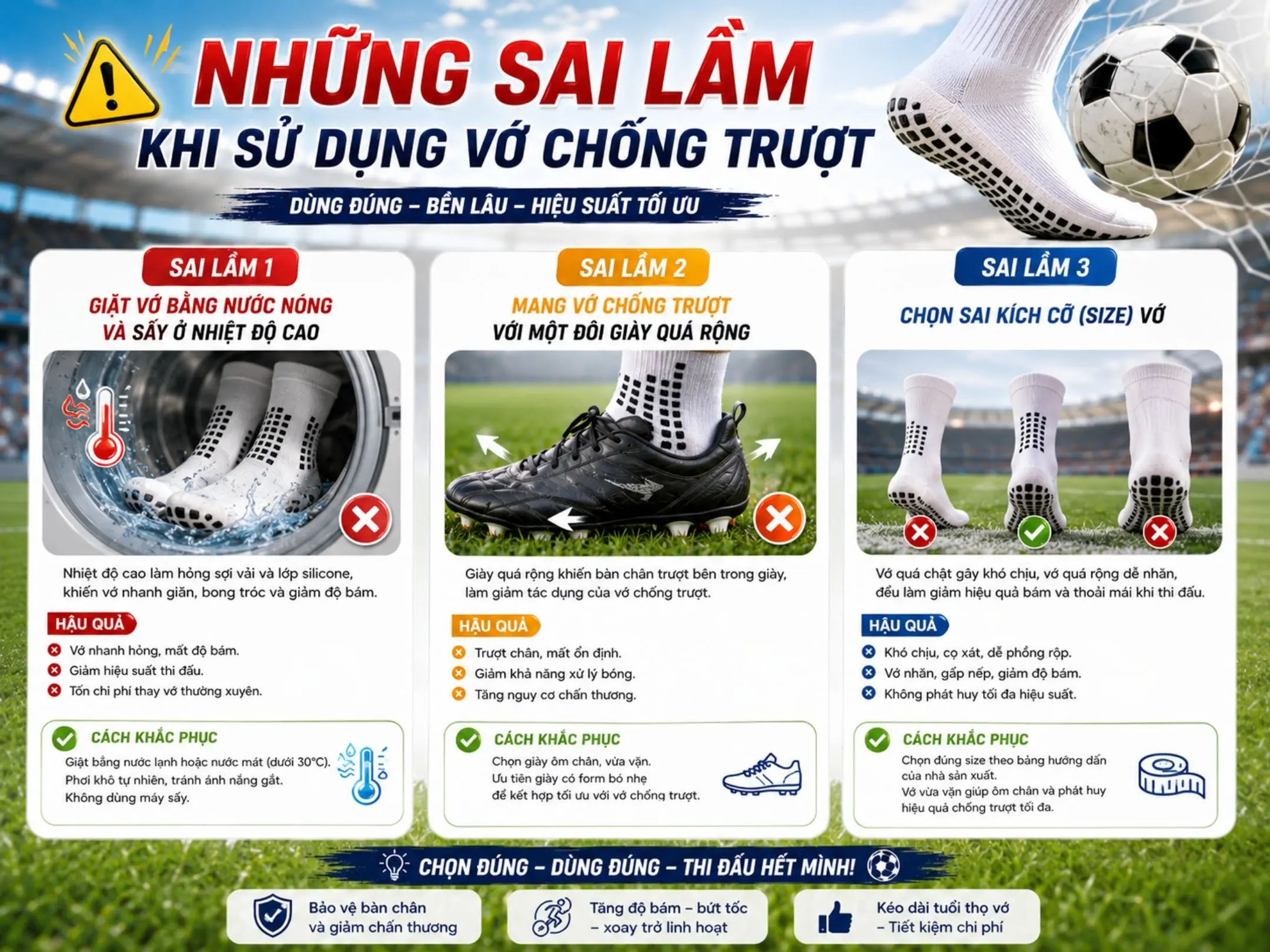 Vì sao vớ chống trượt đang trở thành "vũ khí bí mật" của dân đá bóng? 5 Những sai lầm khi sử dụng vớ chống trượt bóng đá