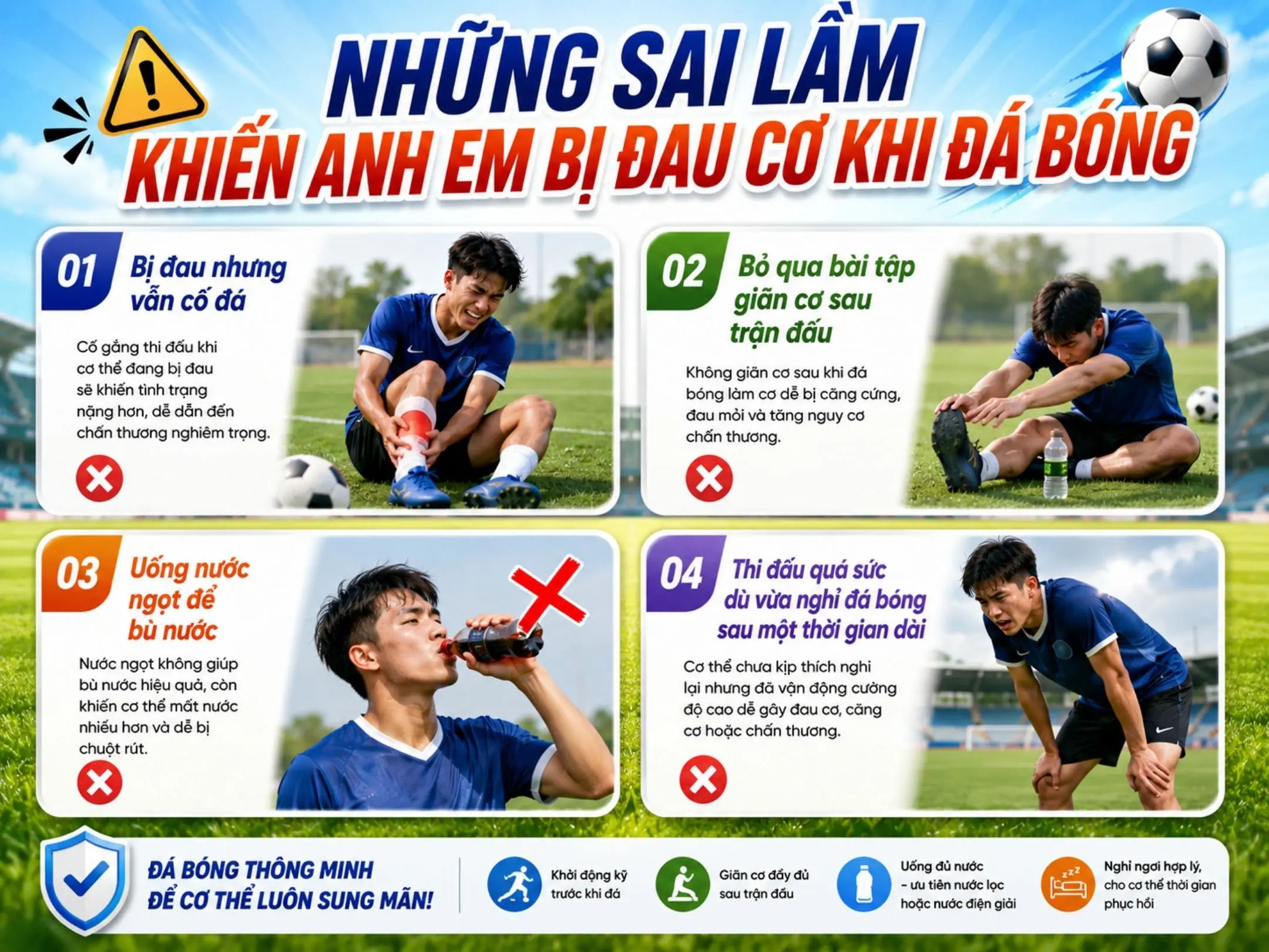 Những sai lầm khiến anh em bị đau cơ khi đá bóng