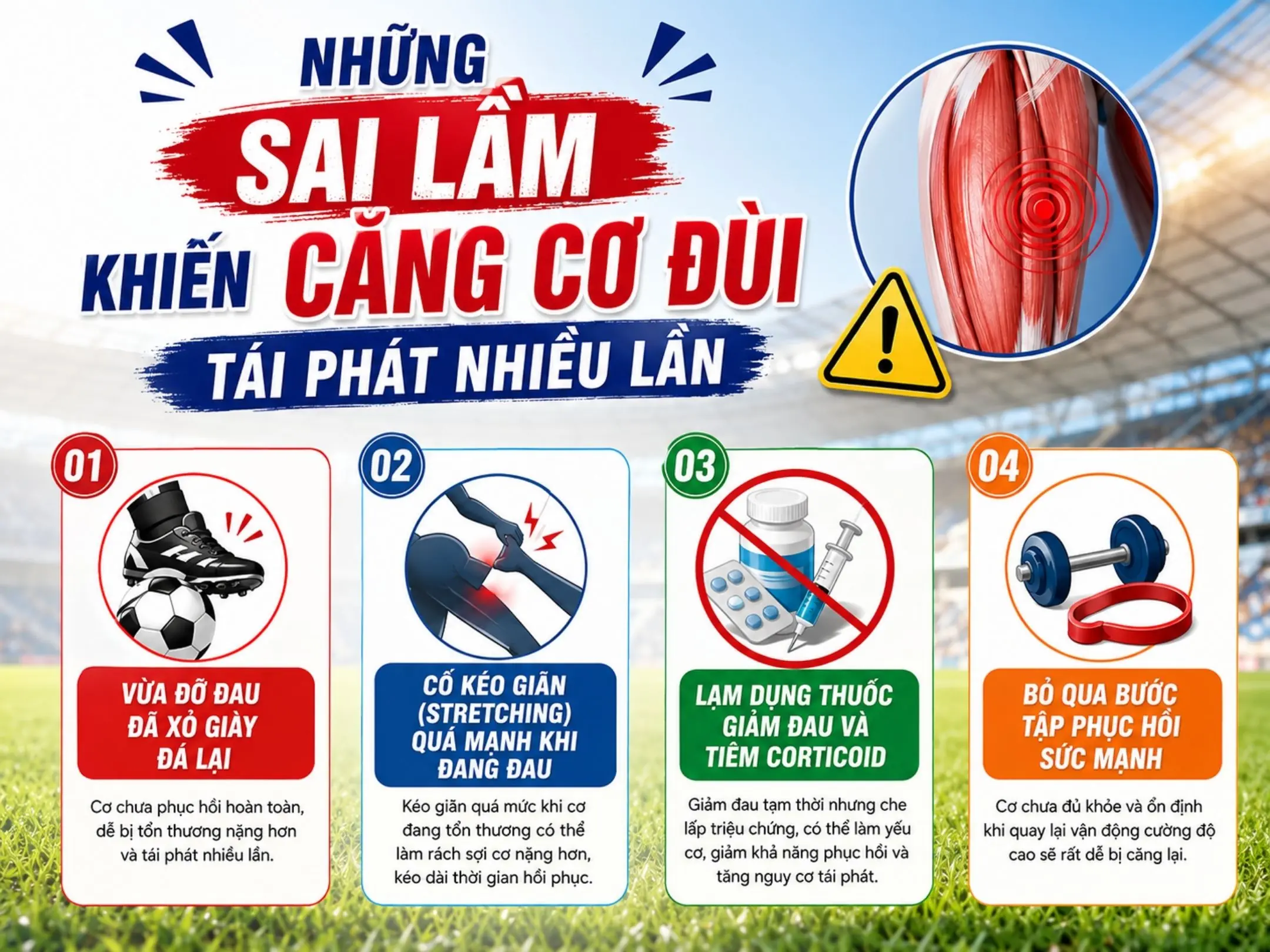 Căng cơ đùi trong bóng đá: "Sát thủ" vô hình hủy hoại những tài năng 3 Những sai lầm khiến căng cơ đùi tái phát nhiều lần