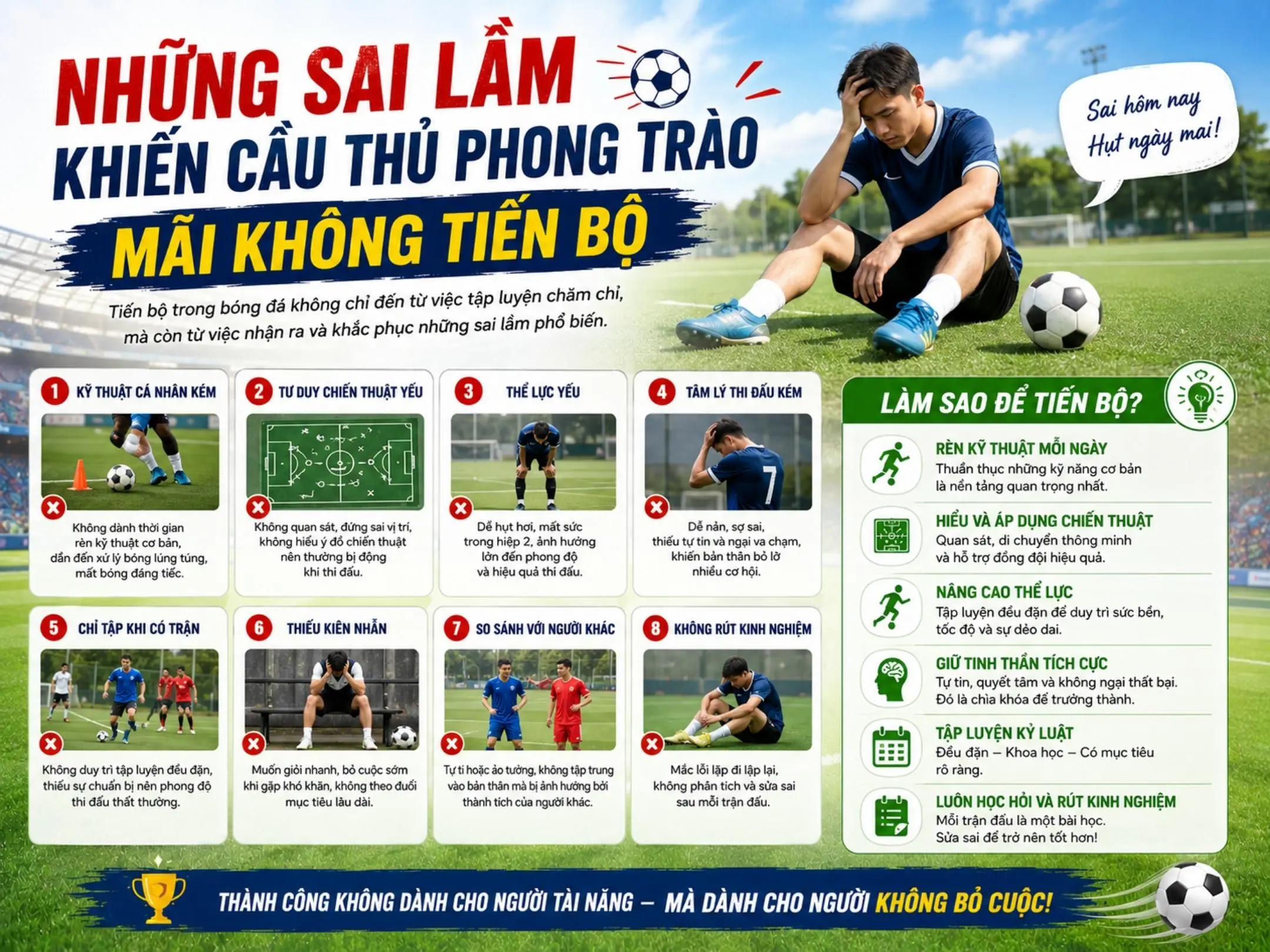 Những sai lầm khi đá bóng, khiến bạn dậm chân không tiến bộ được