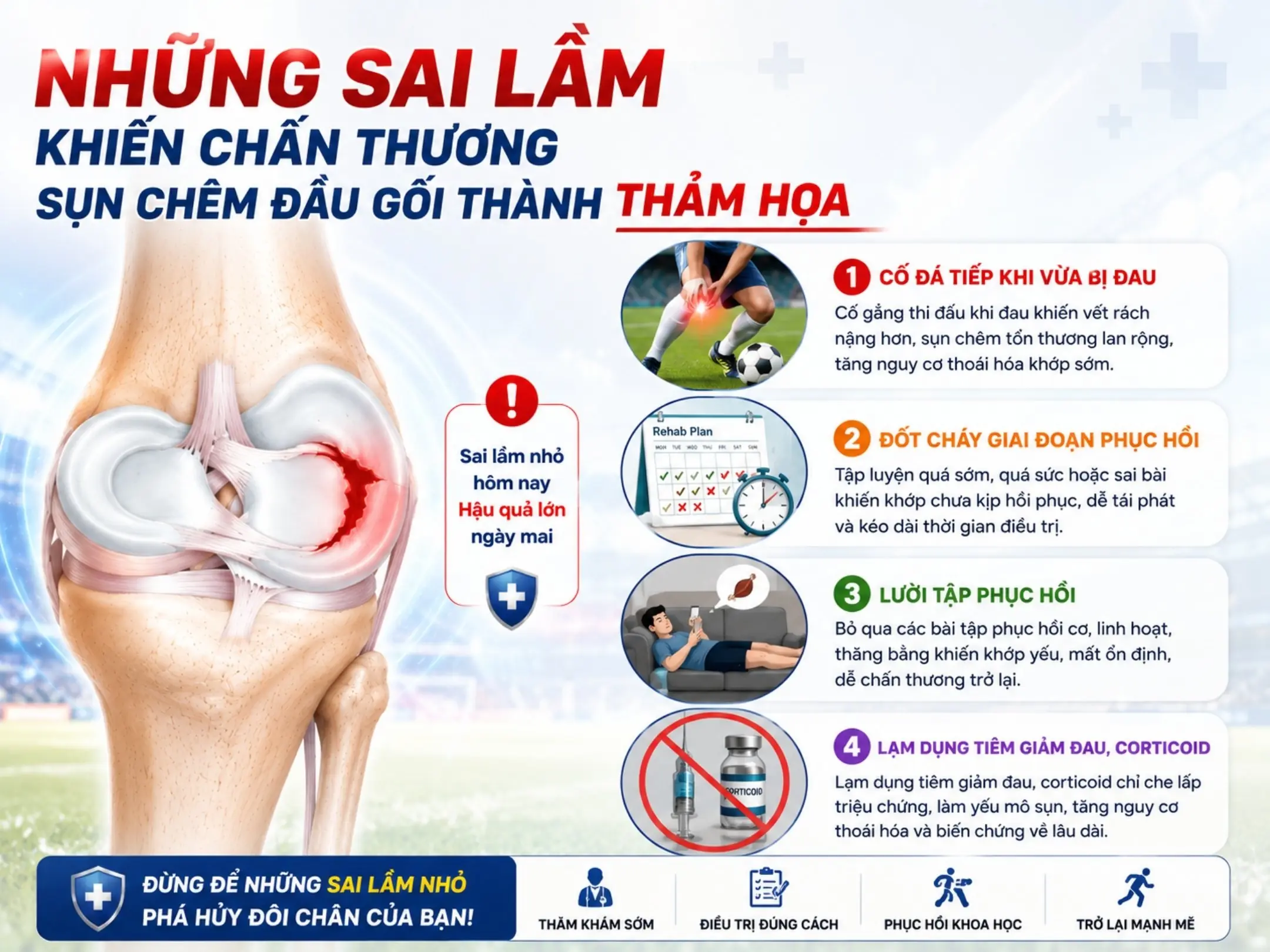Những sai lầm khiến chấn thương sụn chêm đầu gối thành thảm họa