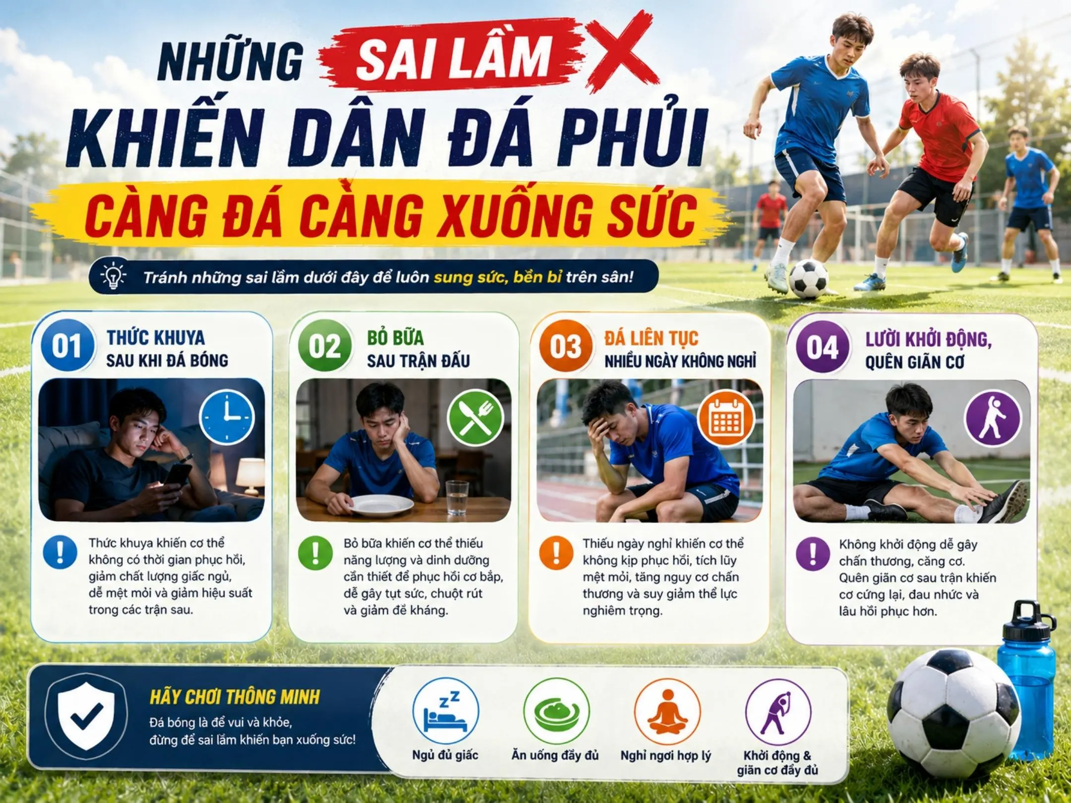 Những sai lầm khiến dân đá phủi càng đá càng xuống sức