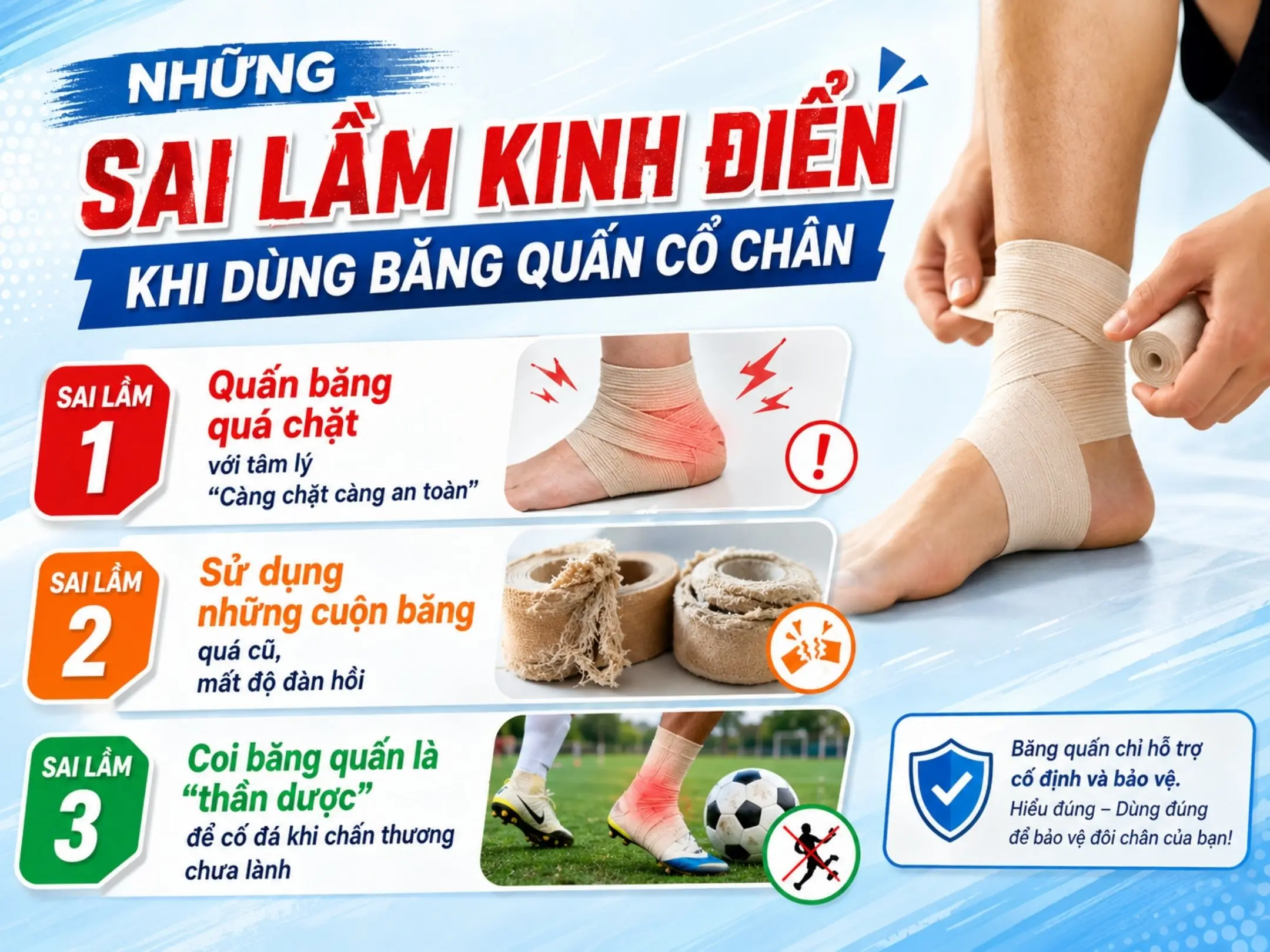 Băng quấn cổ chân: bảo vệ cổ chân anh em đá phủi khỏi cơn ám ảnh "lật sơ mi" 4 Những sai lầm kinh điển khi dùng băng quấn cổ chân