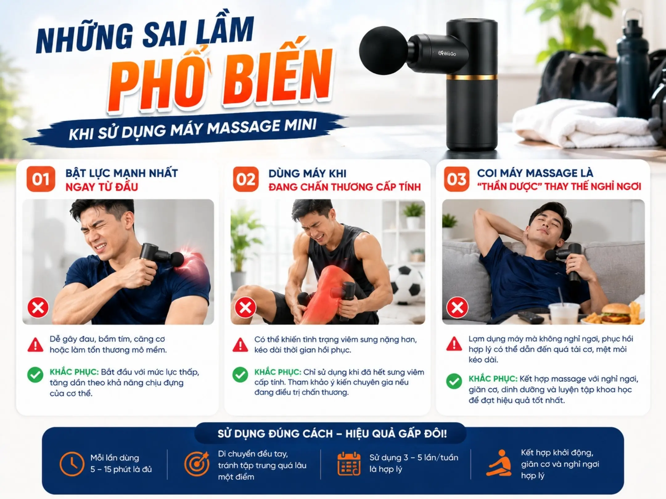 Máy massage mini: "Trợ lý phục hồi" đắc lực cho dân đá phủi và fan bóng đá 3 Những sai lầm phổ biến khi sử dụng máy massage mini