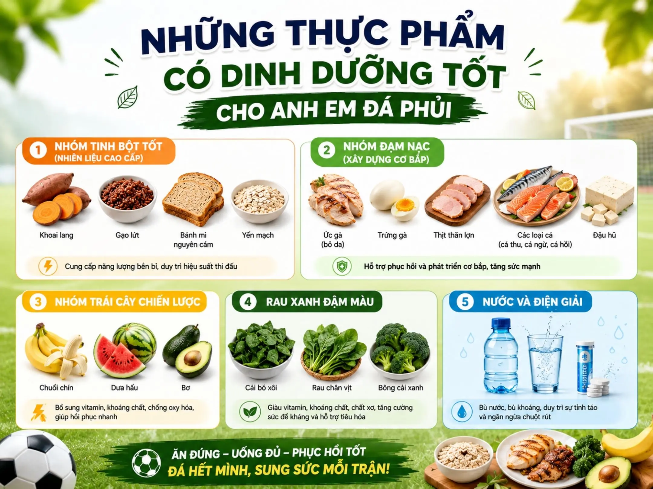 Những thực phẩm có dinh dưỡng tốt cho anh em đá phủi