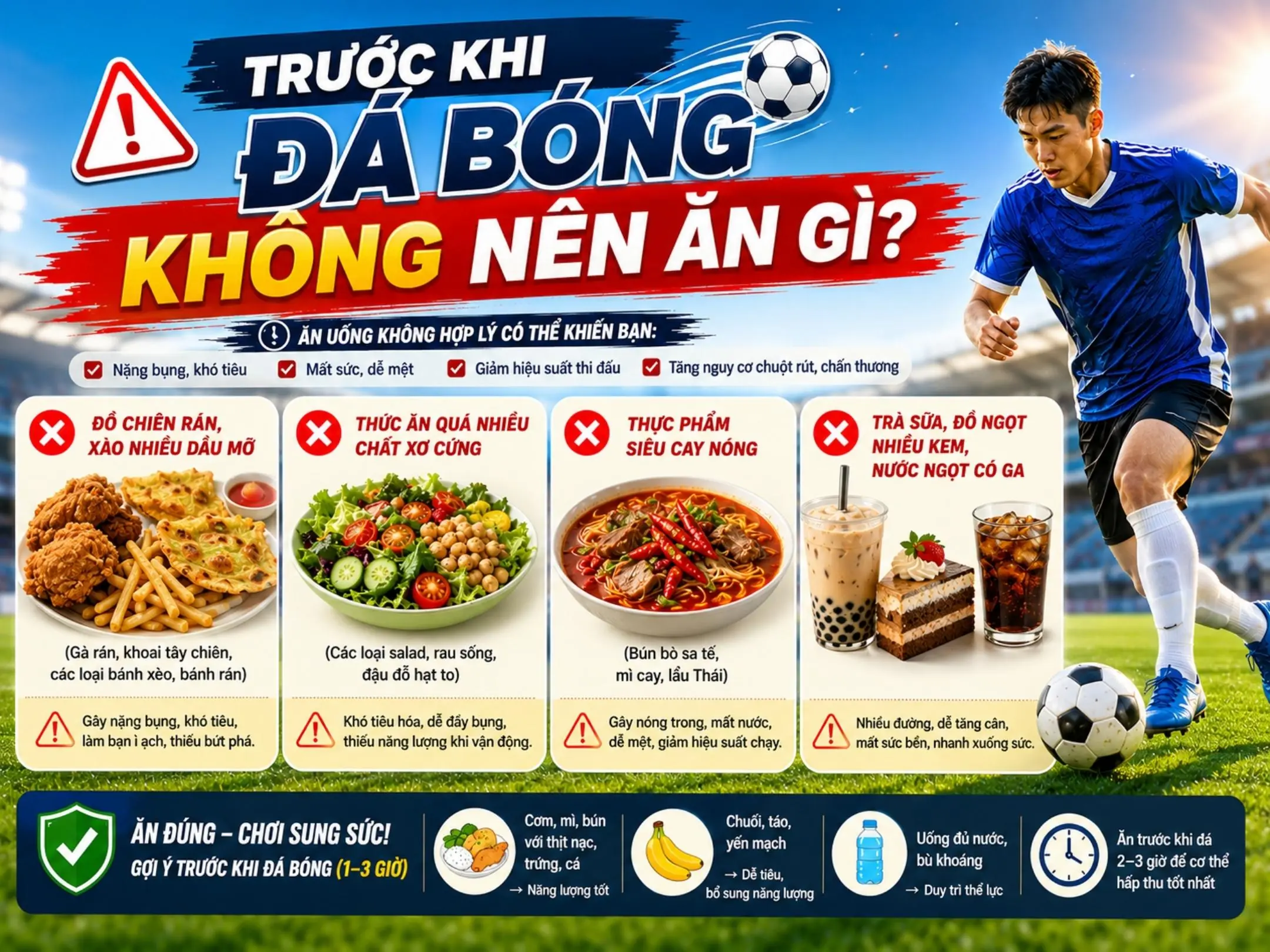 Trước khi đá bóng không nên ăn gì