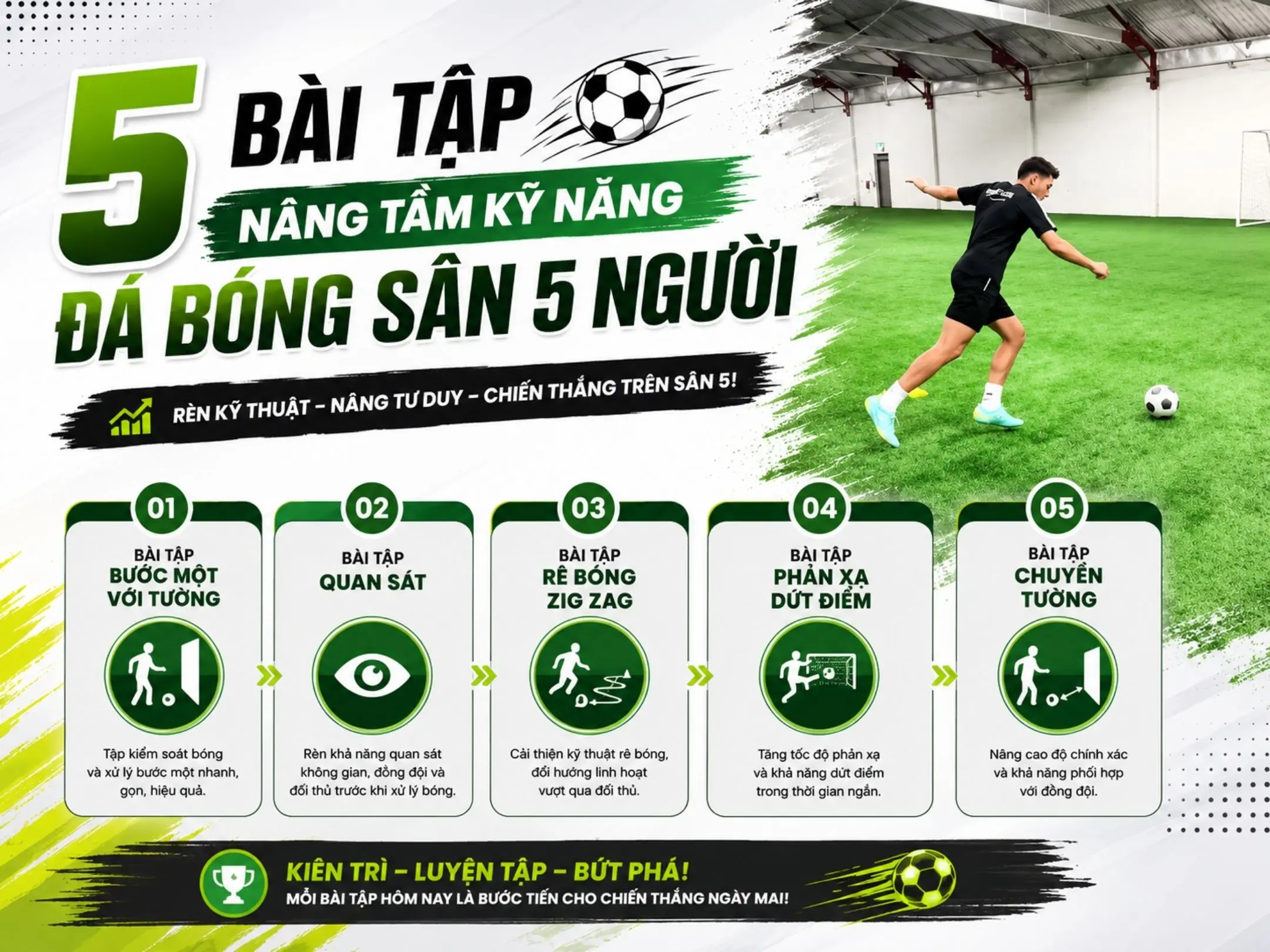 5 bài tập nâng tầm kỹ năng đá bóng sân 5 người